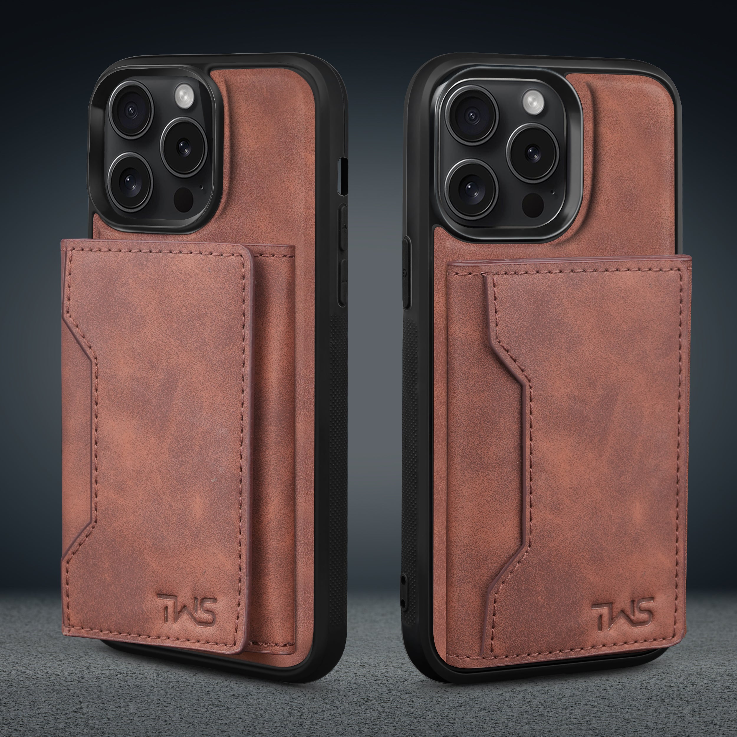 Premium Leather iPhone 15 Case Cover With Detachable Cardholder - Brown