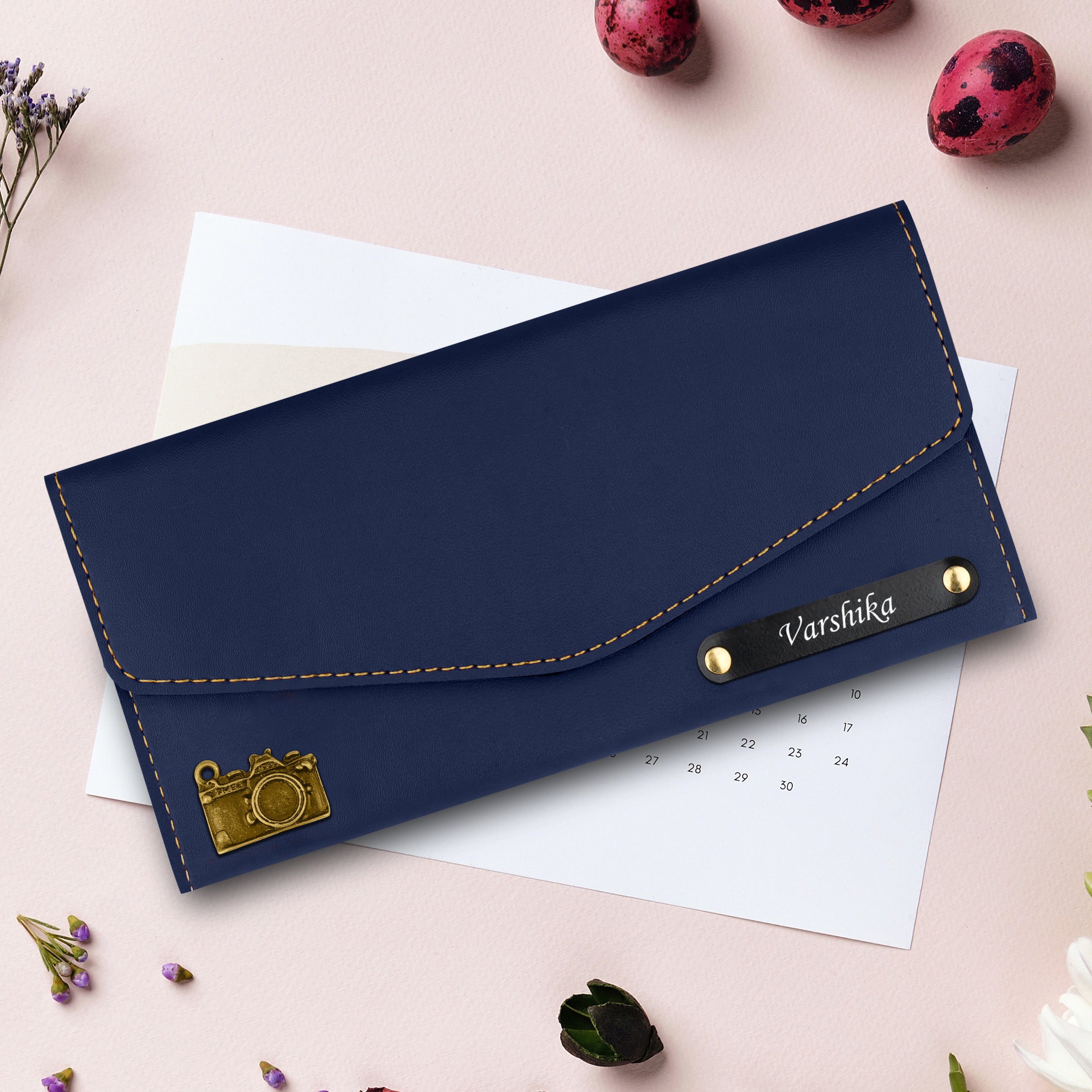 Personalized Charmed Essence Envelope Clutch With Name & Charm - Blue