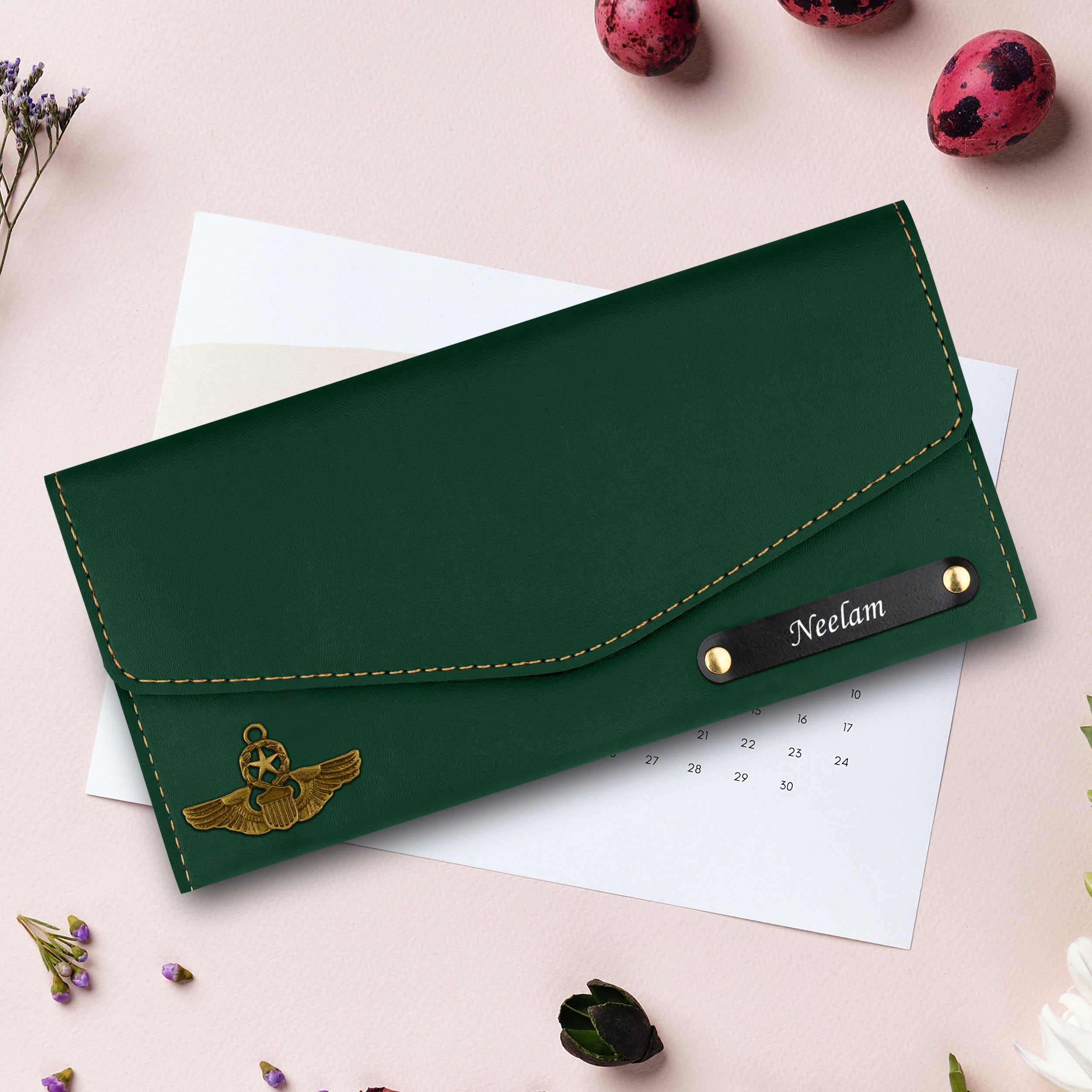 Personalized Charmed Essence Envelope Clutch With Name & Charm - Green