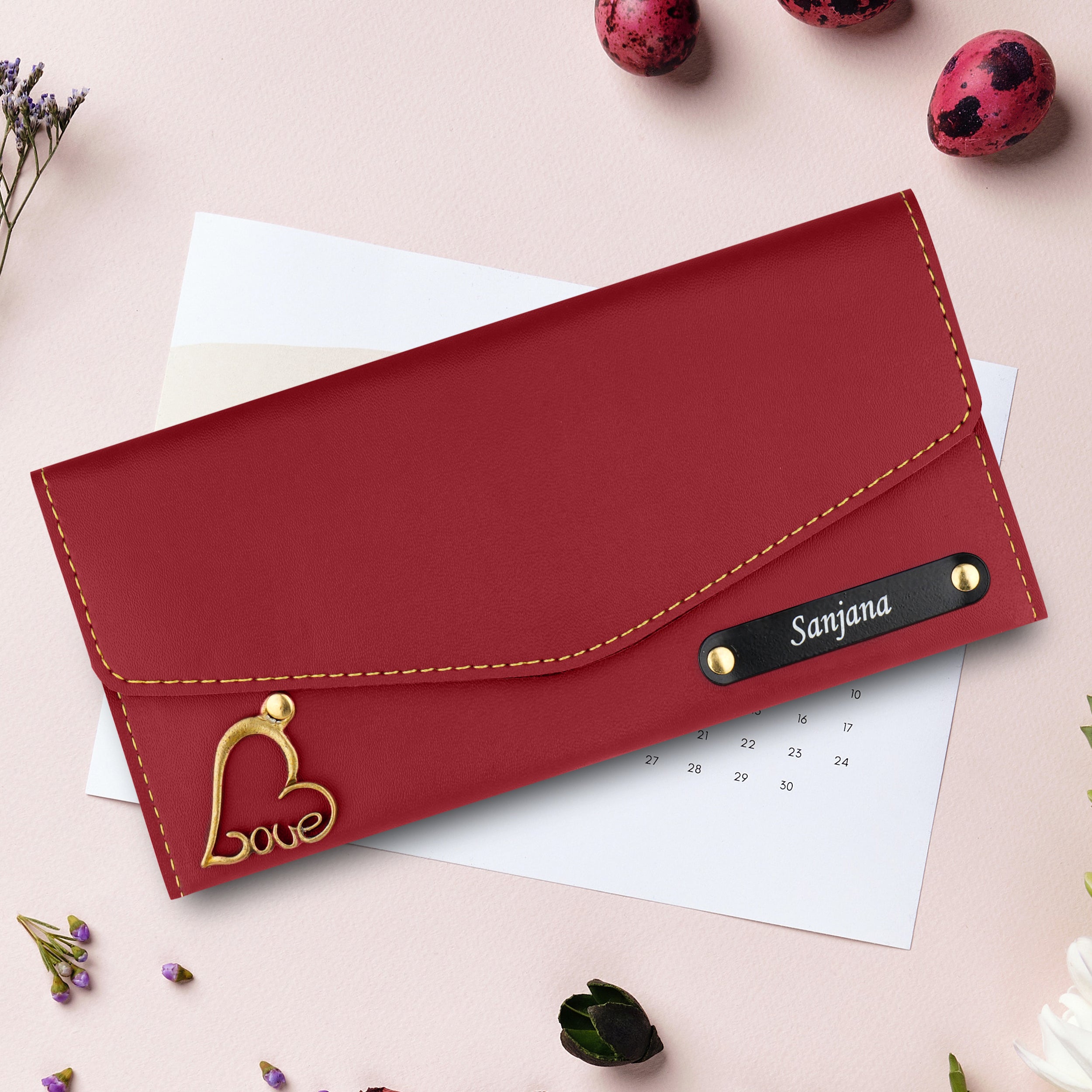 Personalized Charmed Essence Envelope Clutch With Name & Charm - Red