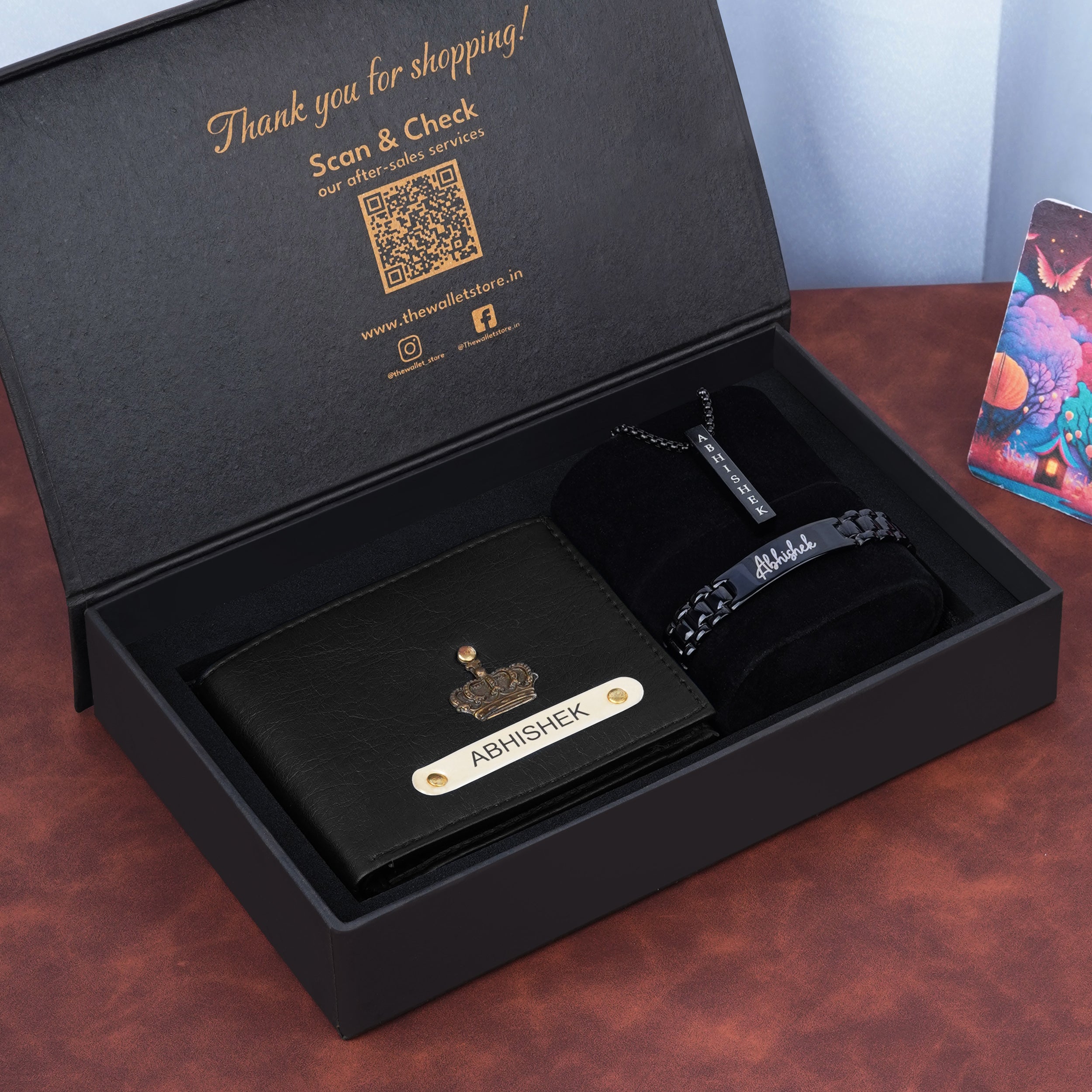 Personalized Modern Man Wallet, Necklace & Bracelet Gift Set