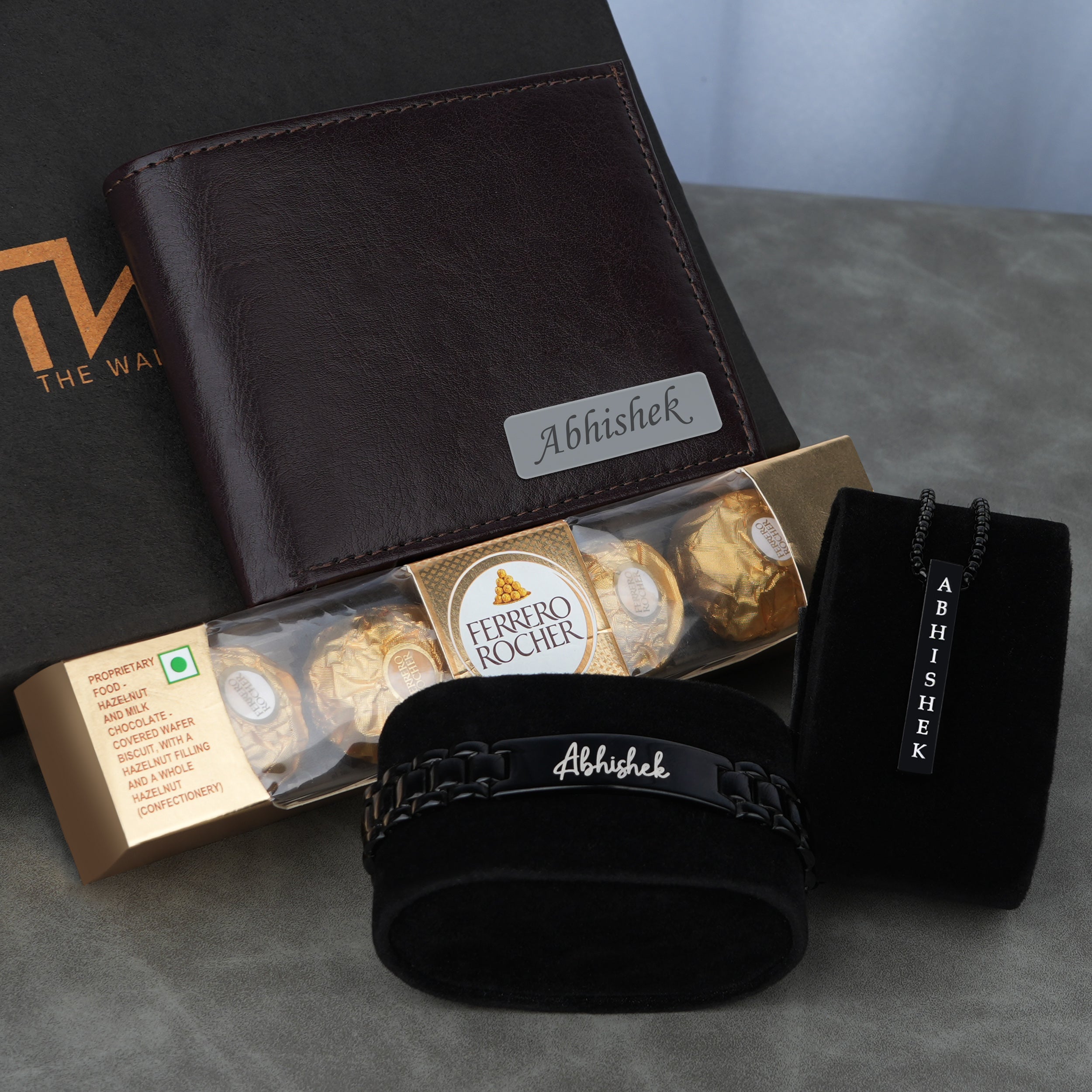 Personalized Golden Moments Wallet, Bracelet & Necklace with Chocolates Gift Set