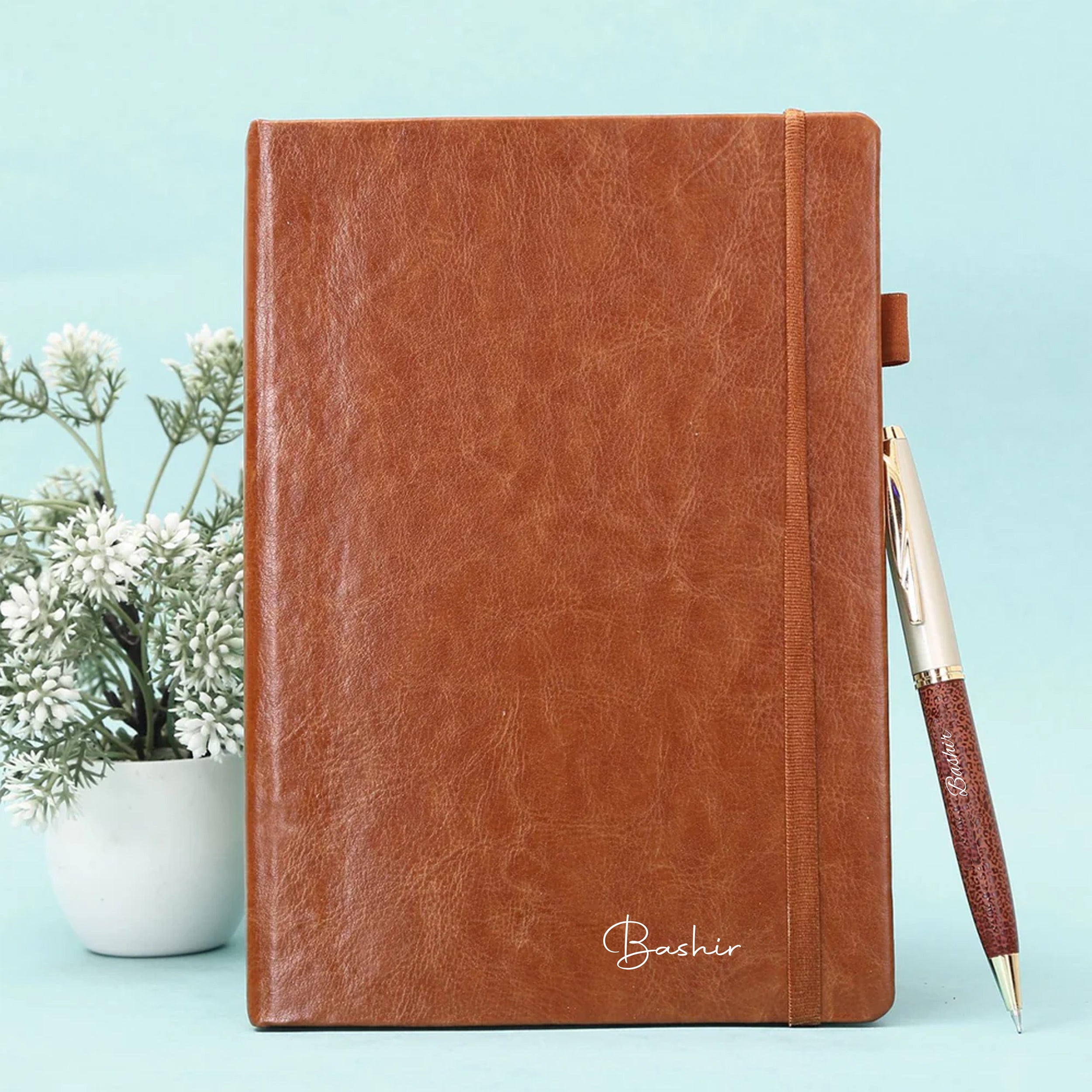 Personalized Brown Diary Pen And Black Bottle Combo
