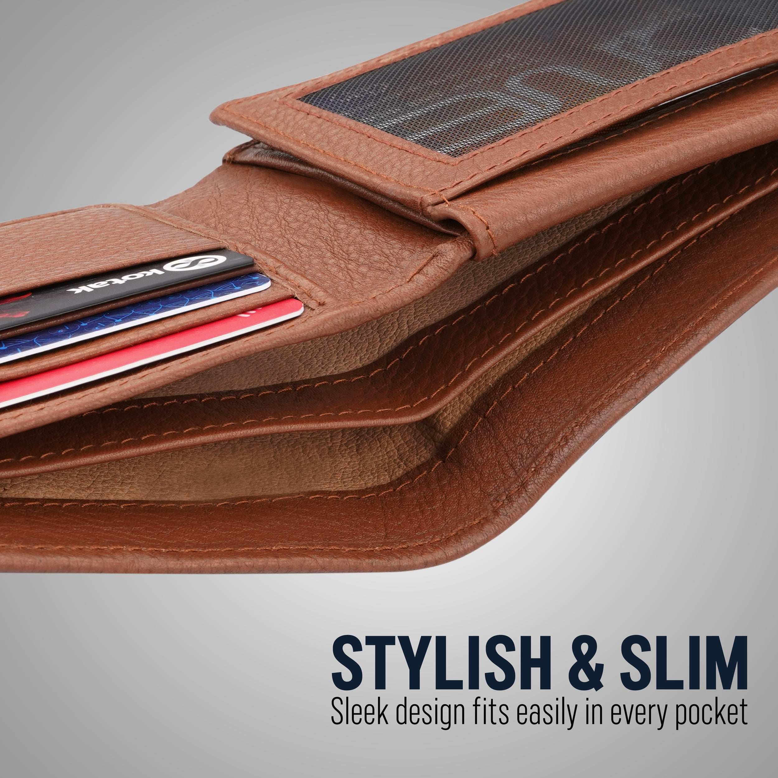 Twin Stripe Elegance Leather Wallet For Men - Tan