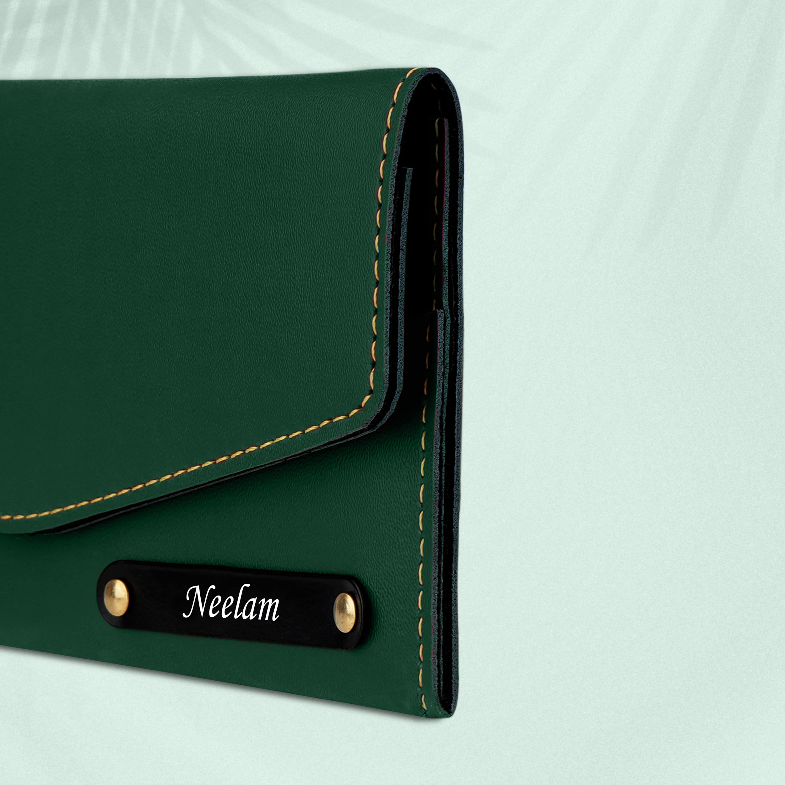 Personalized Charmed Essence Envelope Clutch With Name & Charm - Green