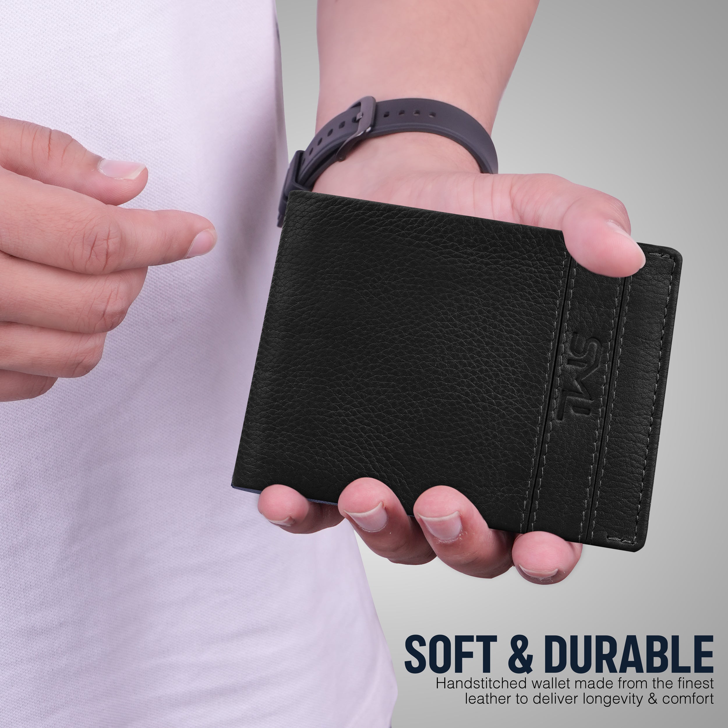 Noble Stripes Leather Wallet For Men - Black