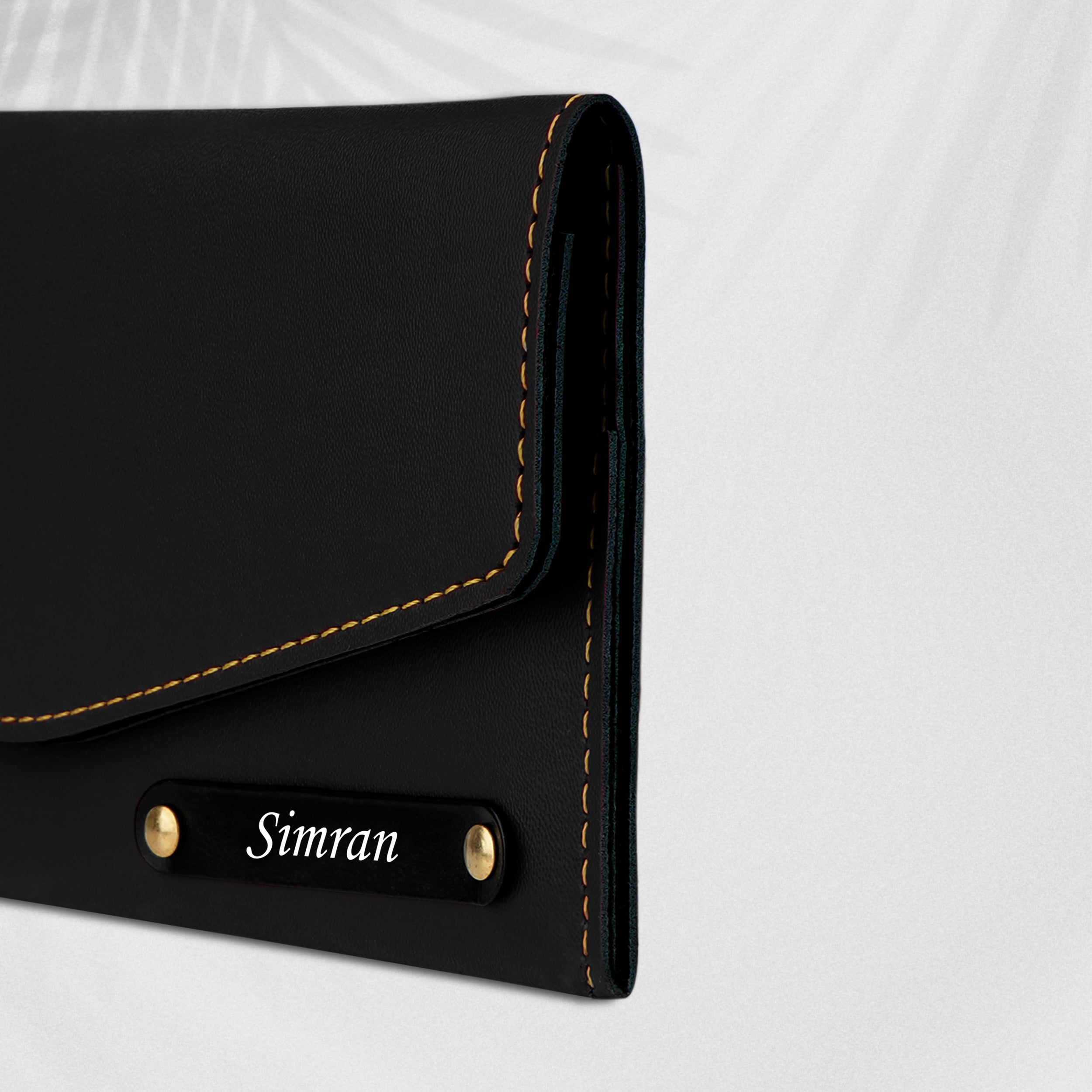 Personalized Charmed Essence Envelope Clutch With Name & Charm - Black