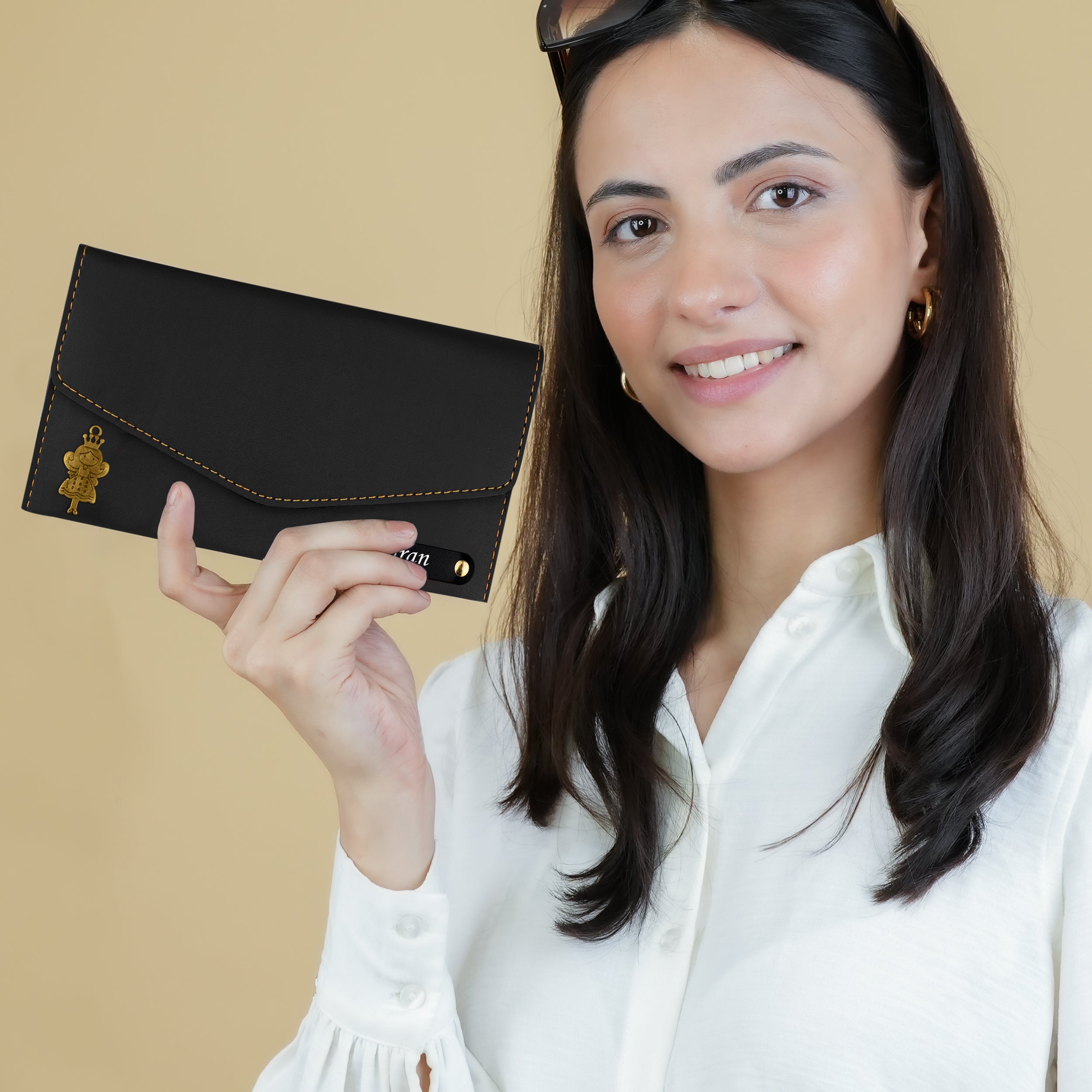 Personalized Charmed Essence Envelope Clutch With Name & Charm - Black