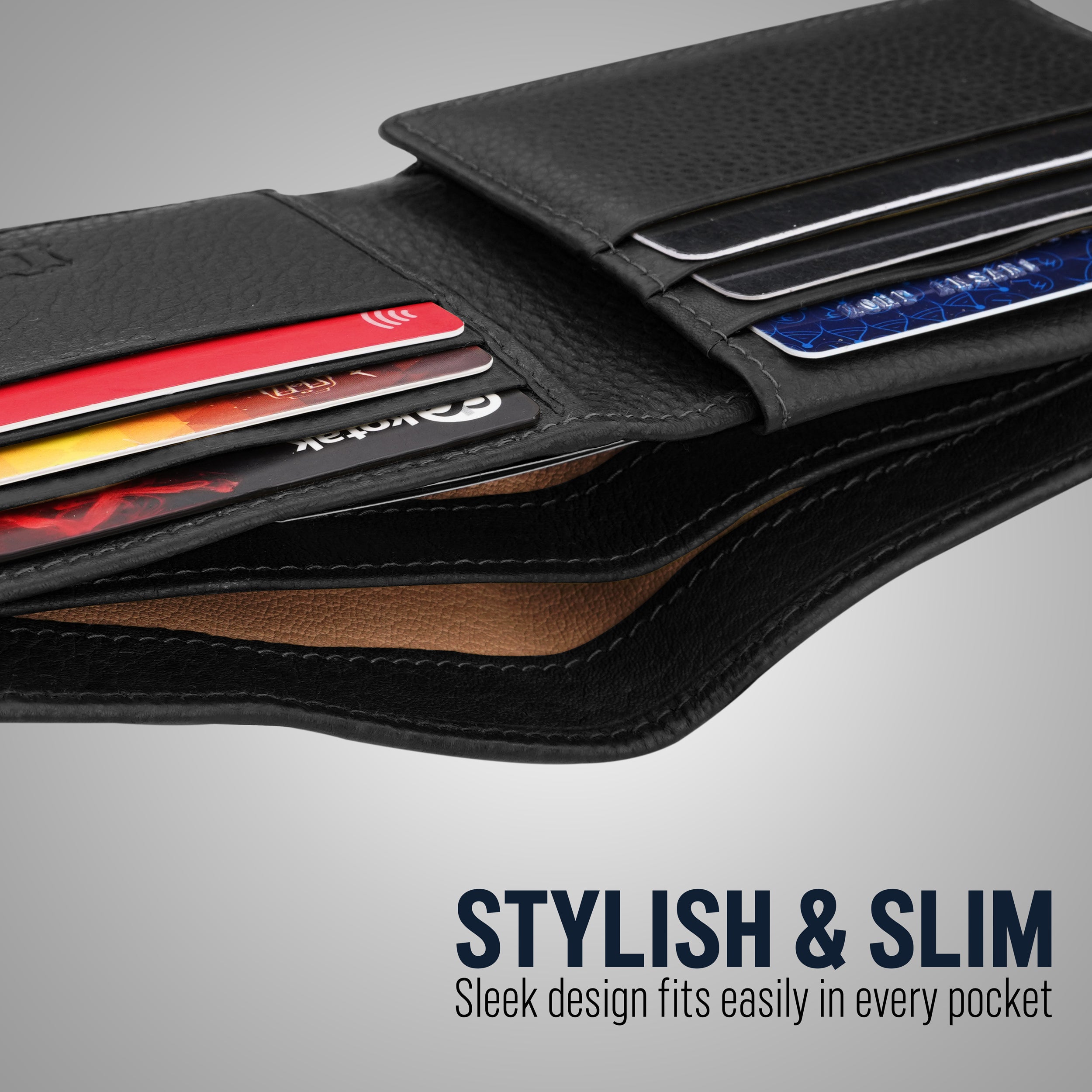 Noble Stripes Leather Wallet For Men - Black