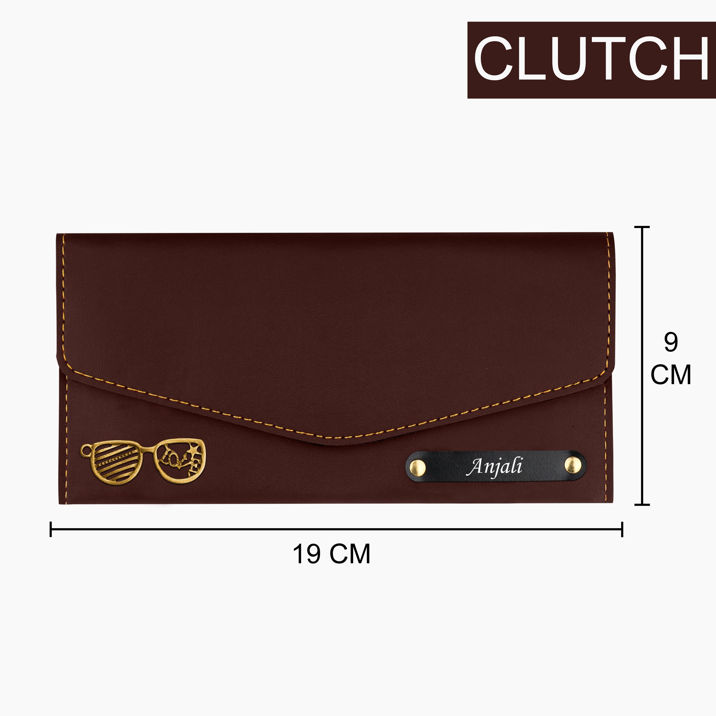 Personalized Charmed Essence Envelope Clutch With Name & Charm - Brown