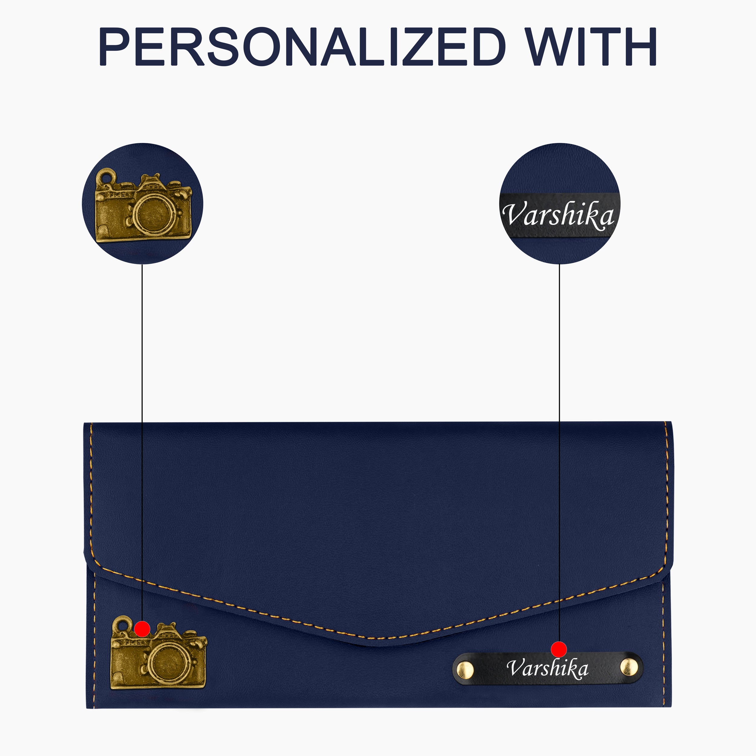 Personalized Charmed Essence Envelope Clutch With Name & Charm - Blue