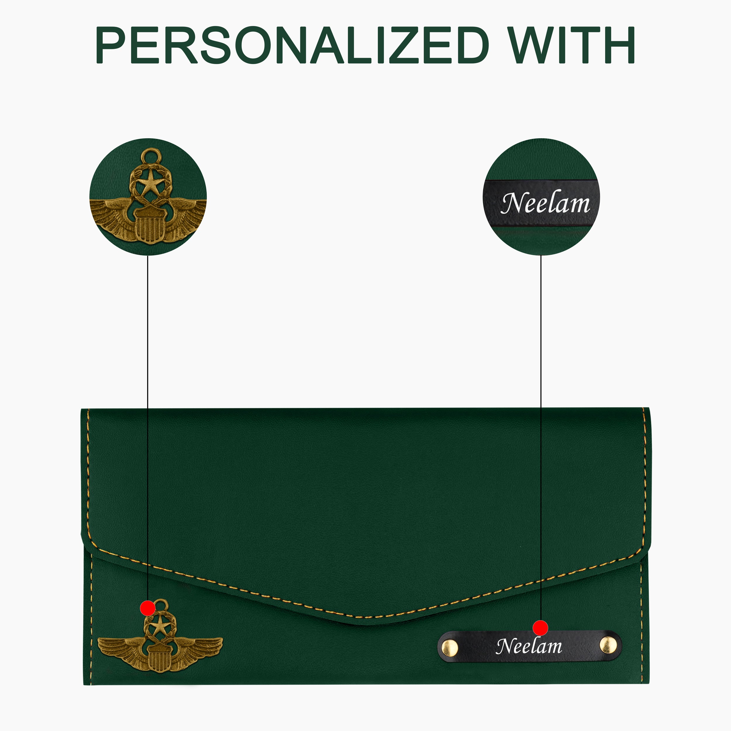 Personalized Charmed Essence Envelope Clutch With Name & Charm - Green