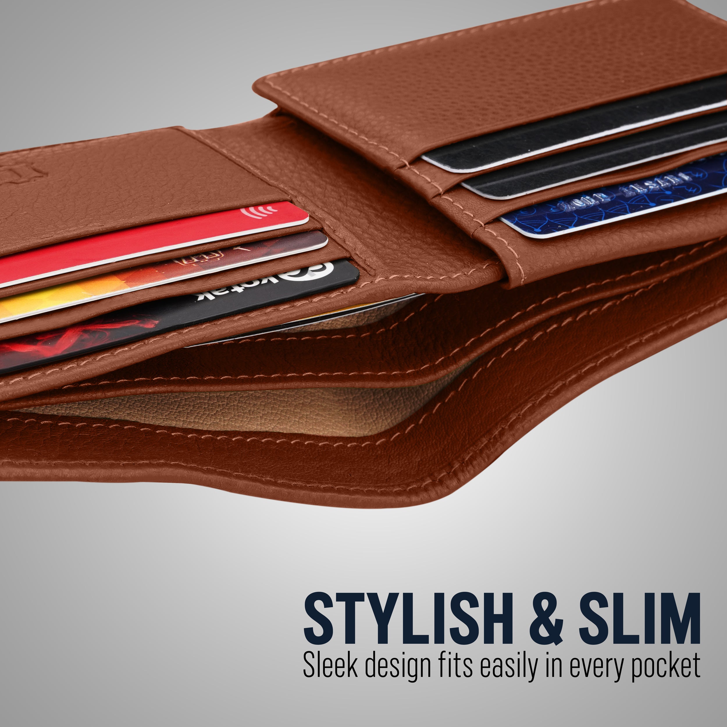 Noble Stripes Leather Wallet For Men - Tan