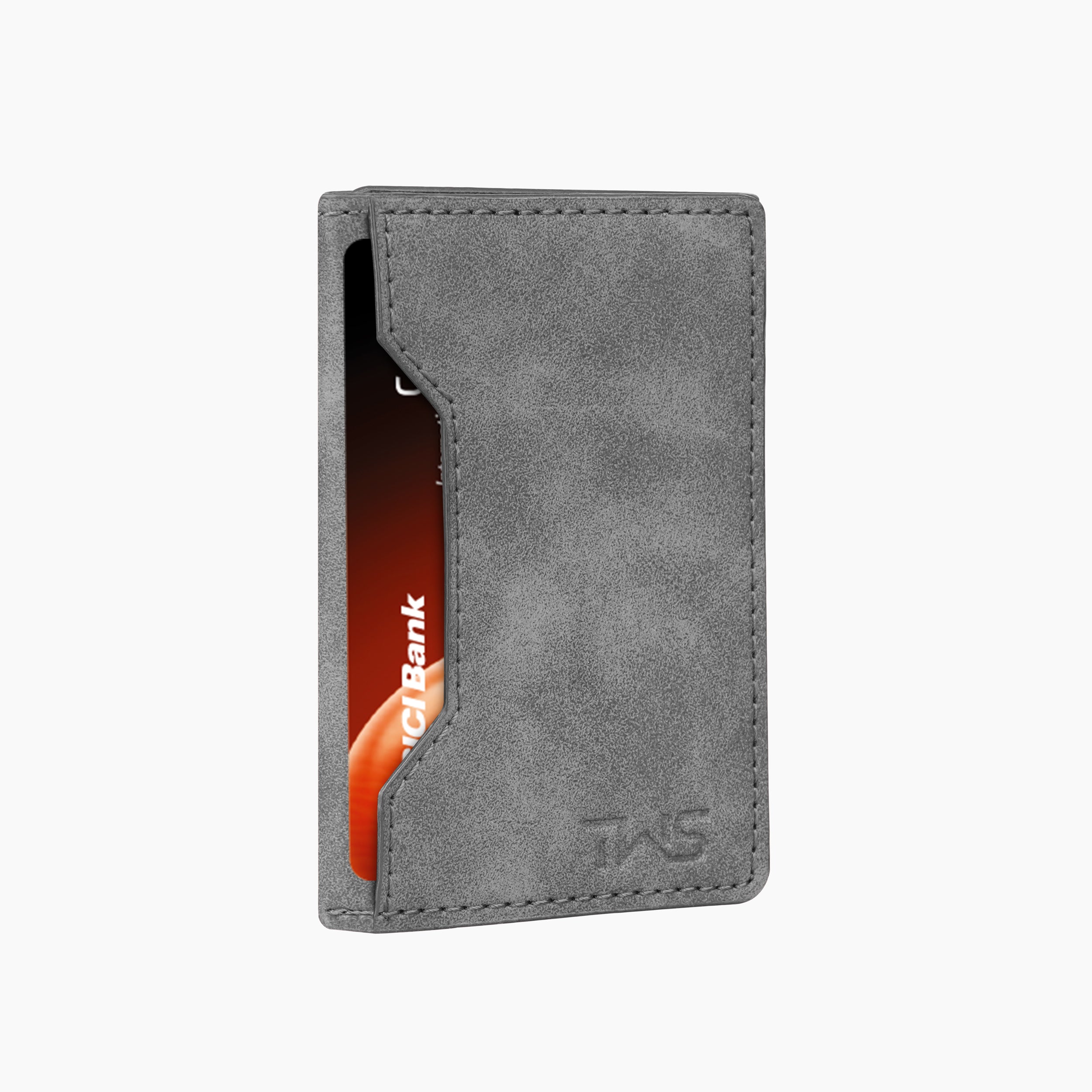 Magna Suede Vegan Leather Cardholder - Grey