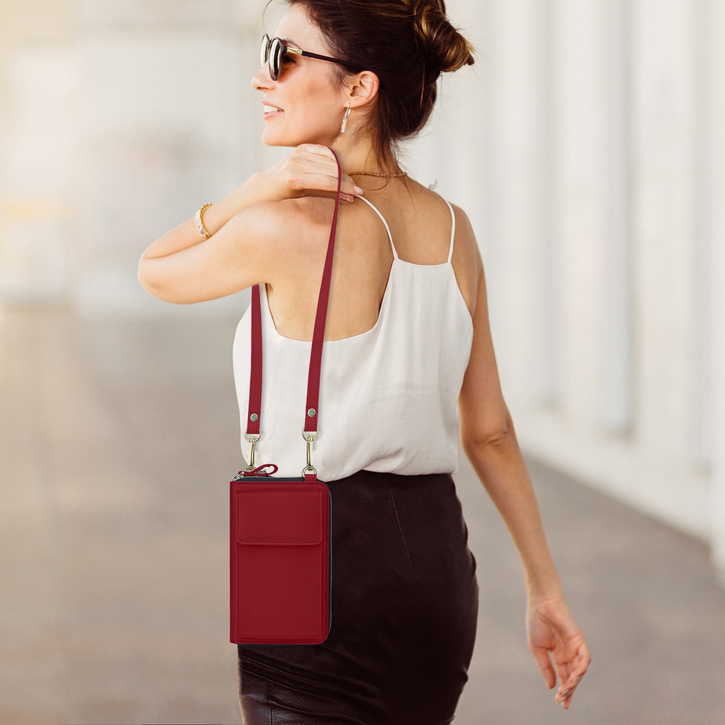 Go Glide Vegan Leather Crossbody Sling Bag - Maroon