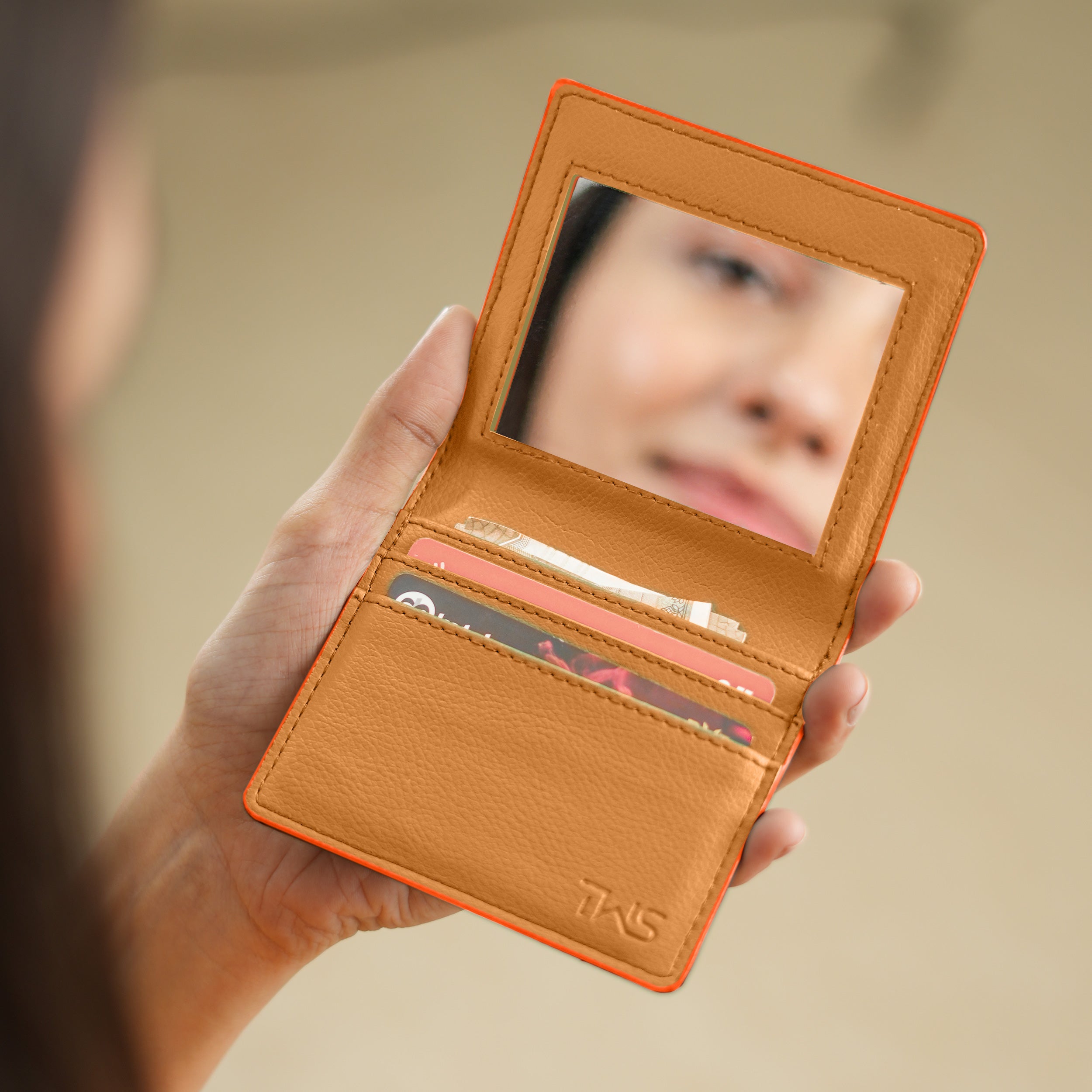 Glimmer Glow Mirror Wallet For Her | Orange