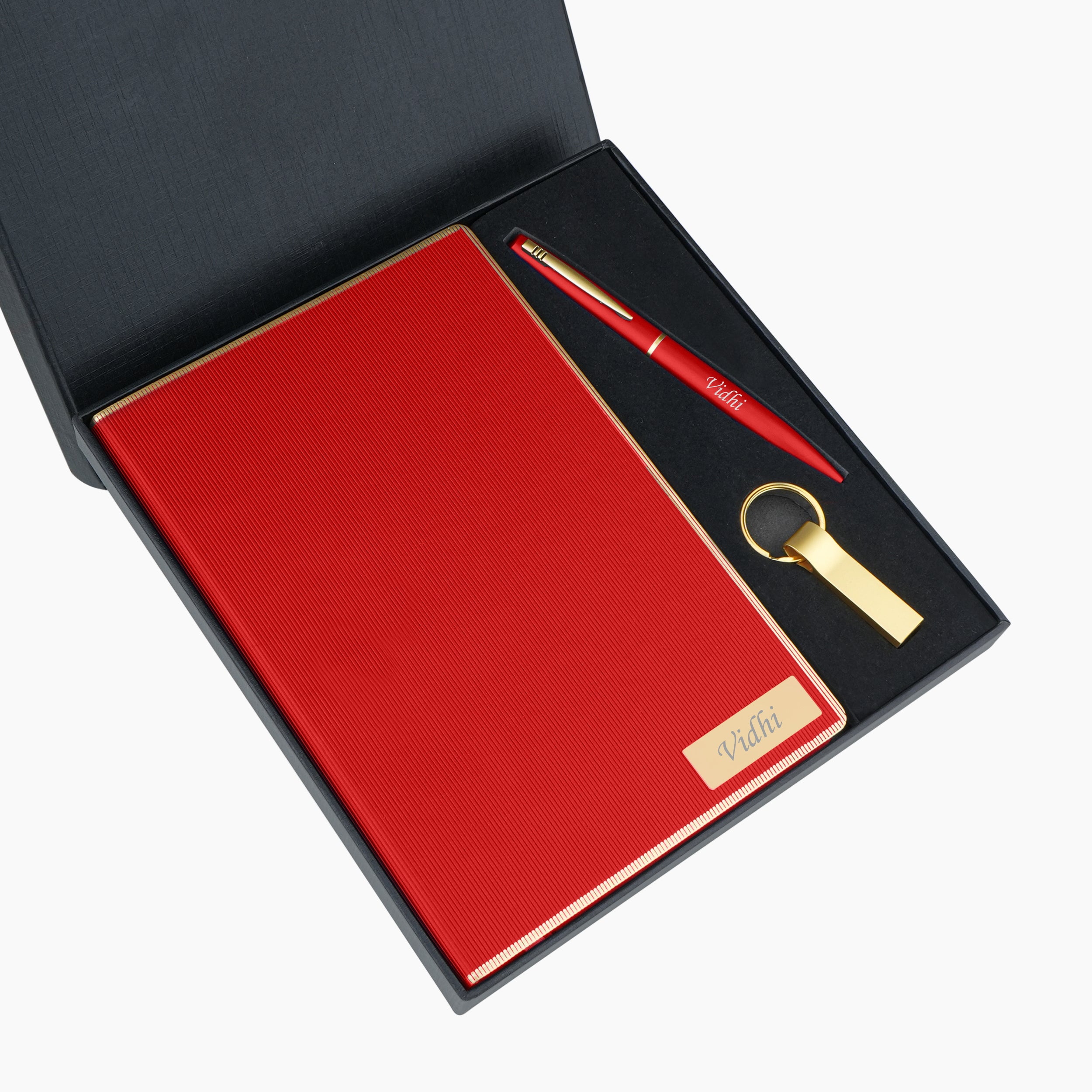 Personalized Neo Diary, Pen & Pen Drive Gift Set - Red