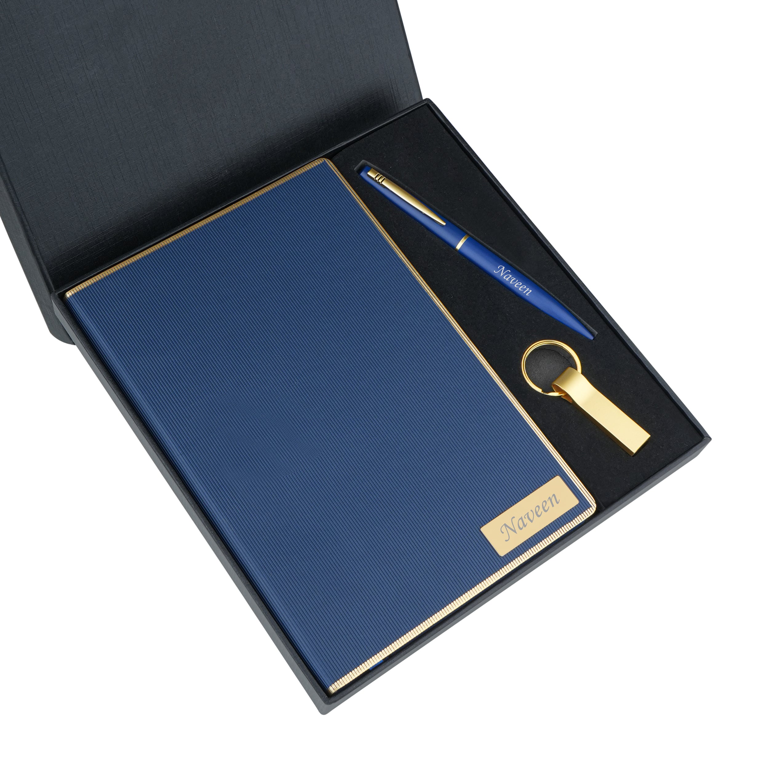 Personalized Neo Diary, Pen & Pen Drive Gift Set - Blue