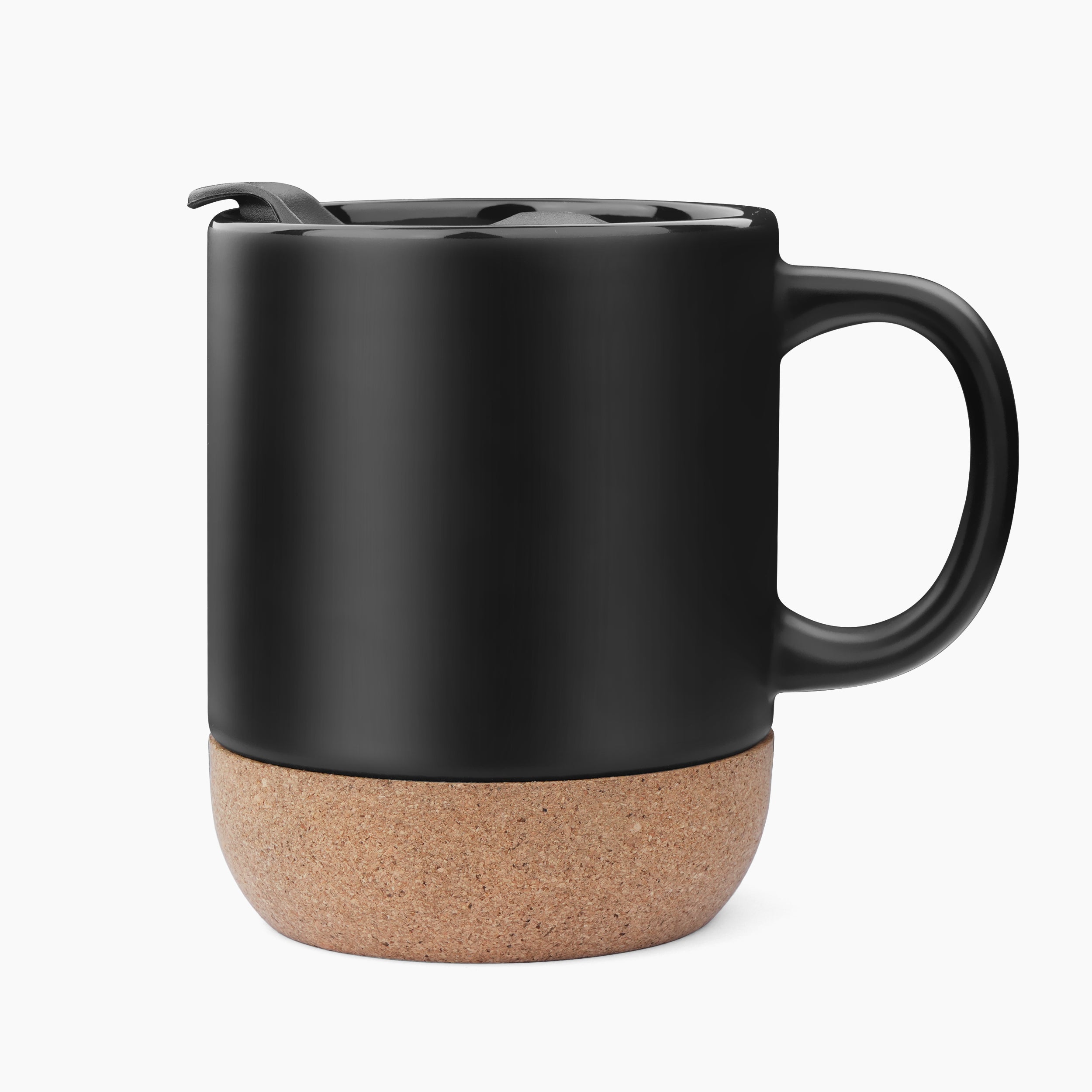 CorkMate Ceramic Coffee Mug With Smart Slider Lid - Black