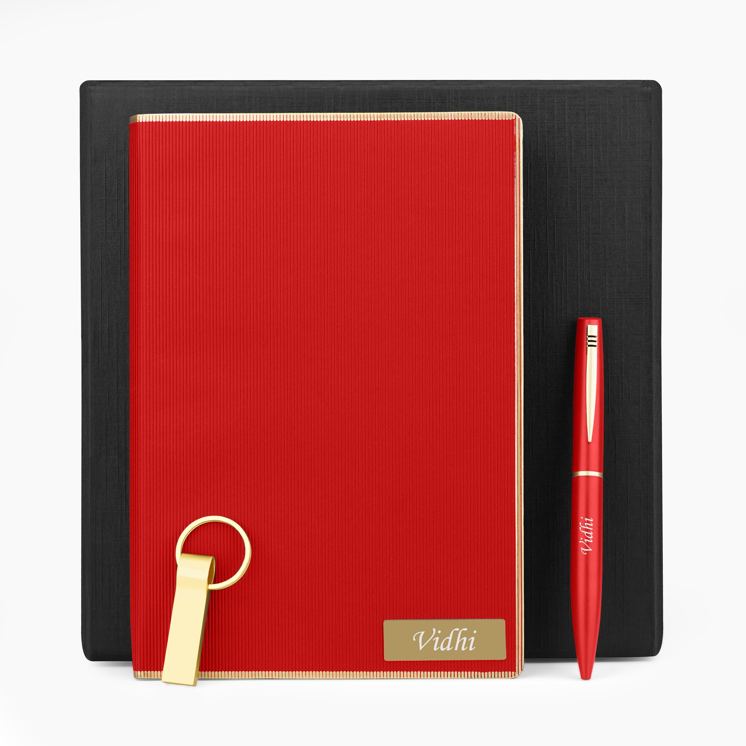 Personalized Neo Diary, Pen & Pen Drive Gift Set - Red