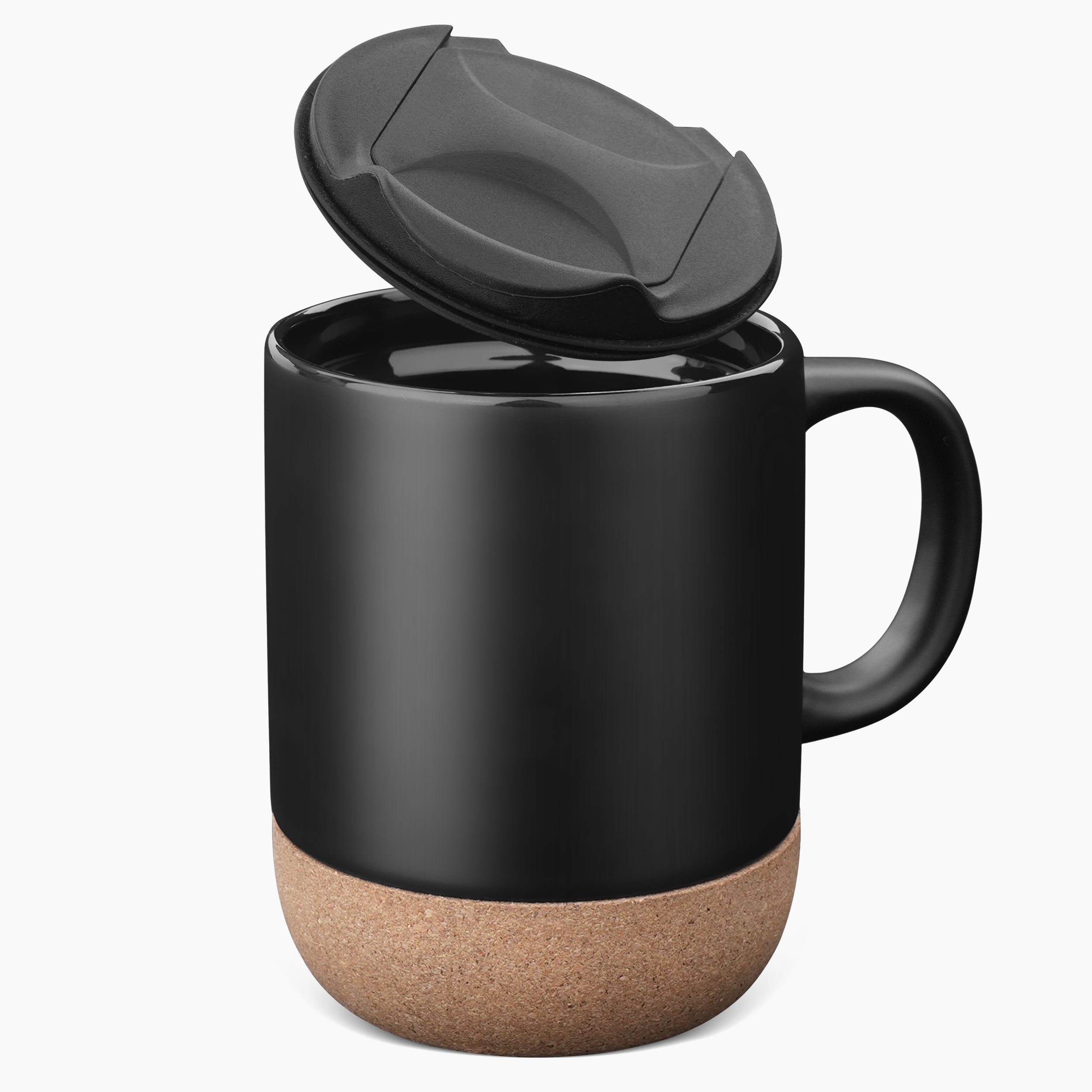 CorkMate Ceramic Coffee Mug With Smart Slider Lid - Black