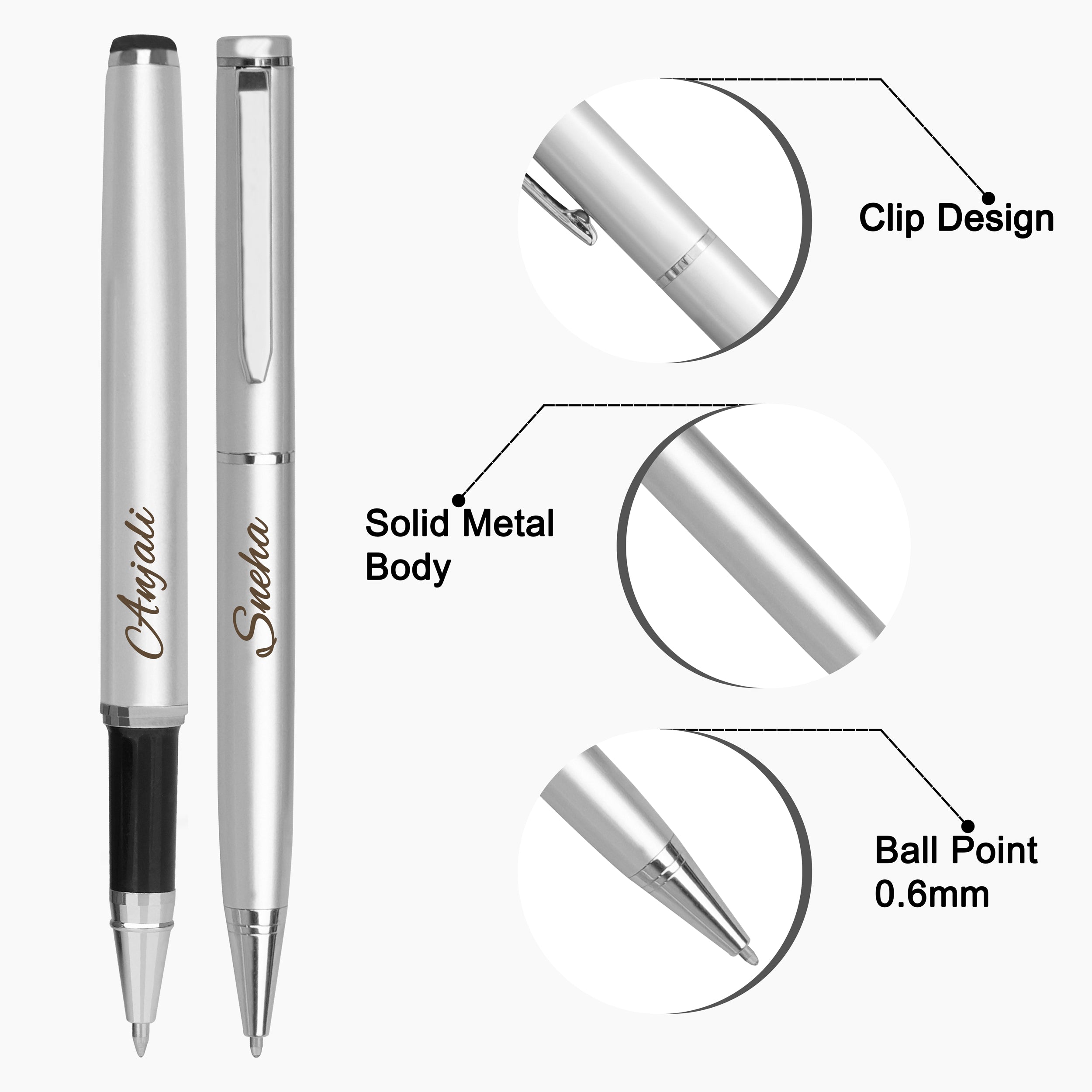 Personalized Bespoke Ball Pen Gift Set - Silver