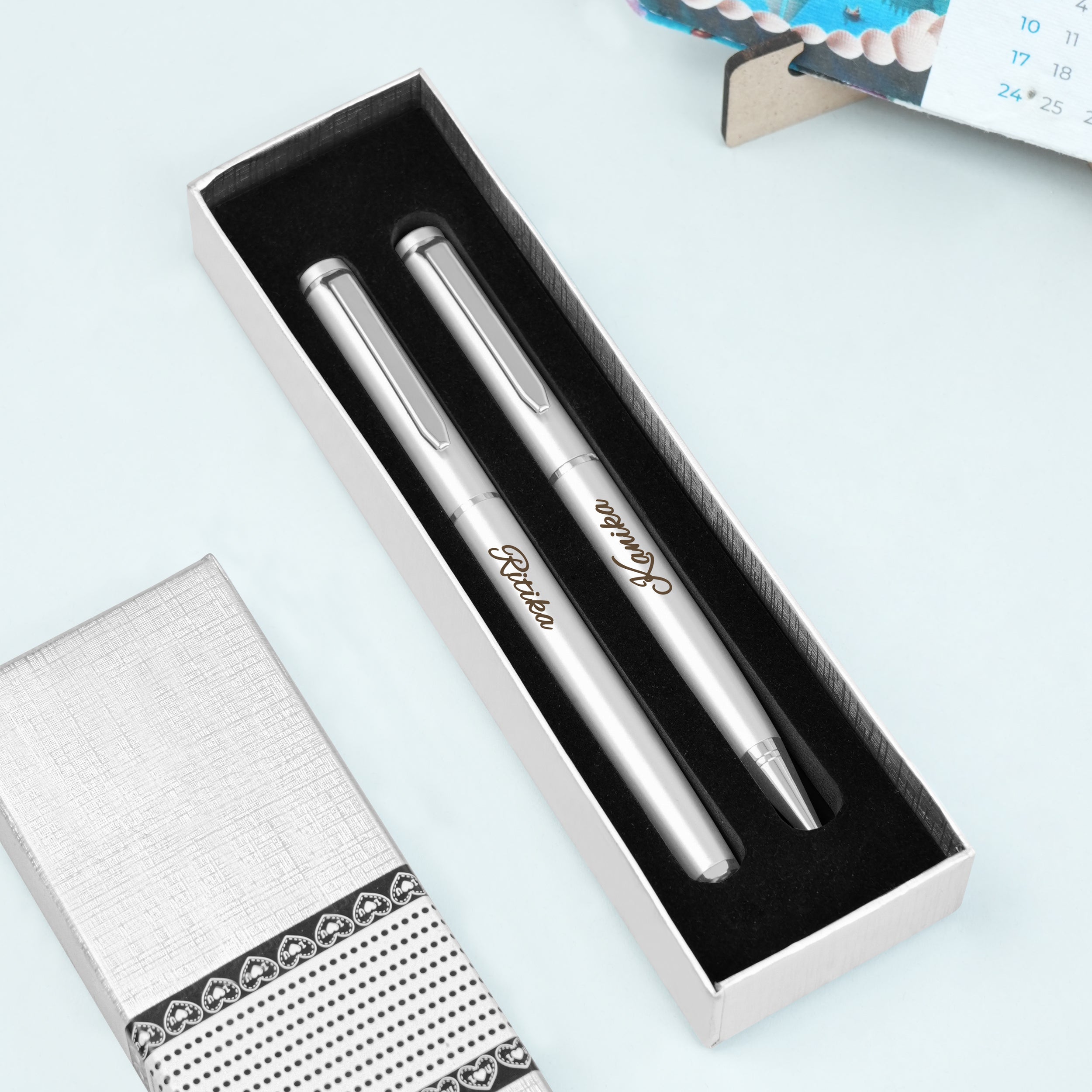 Personalized Bespoke Ball Pen Gift Set - Silver