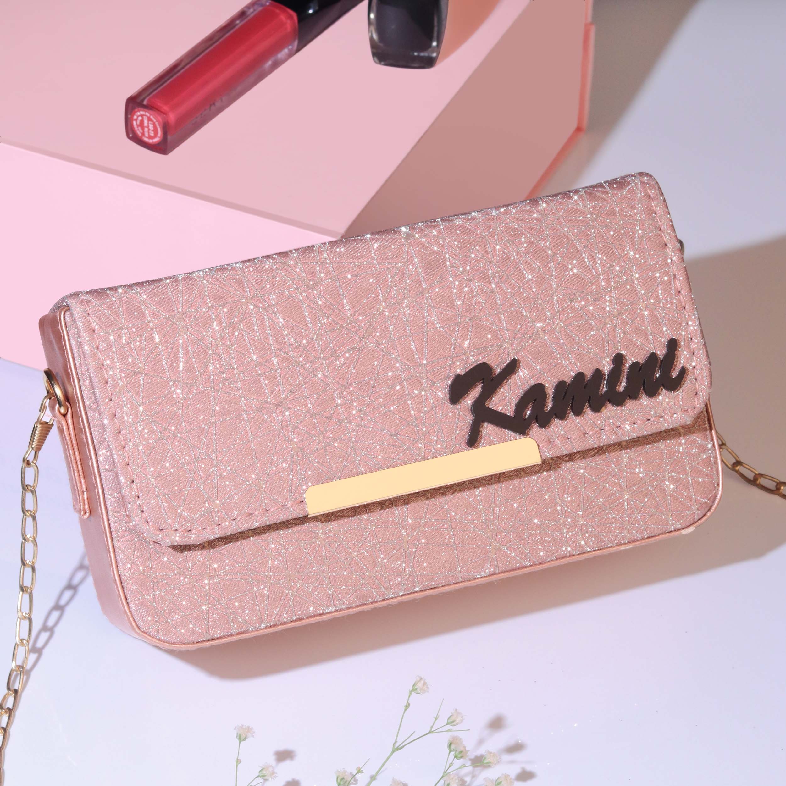 Personalized Glitter Sling Bag With Name