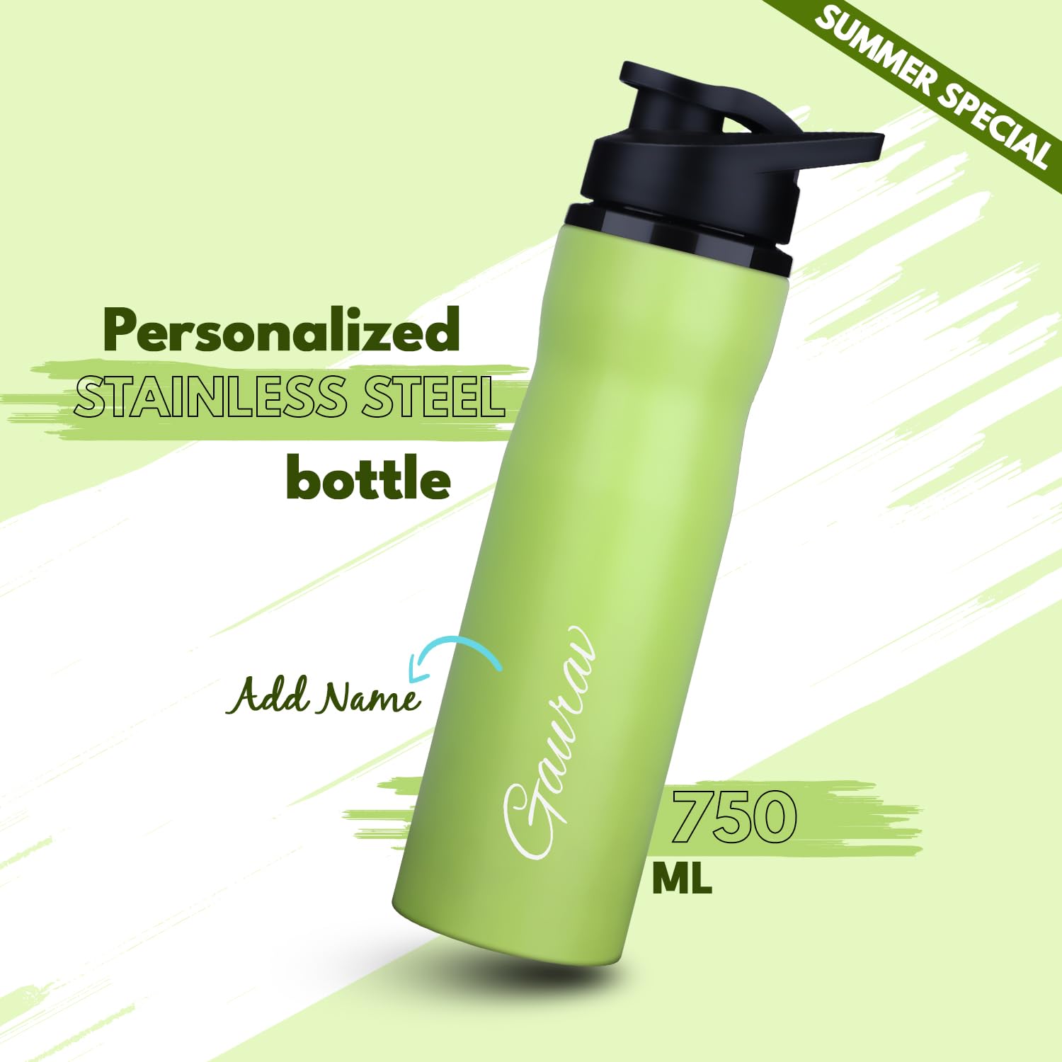 Personalized Neon Stainless Steel Sipper Water Bottle - Green