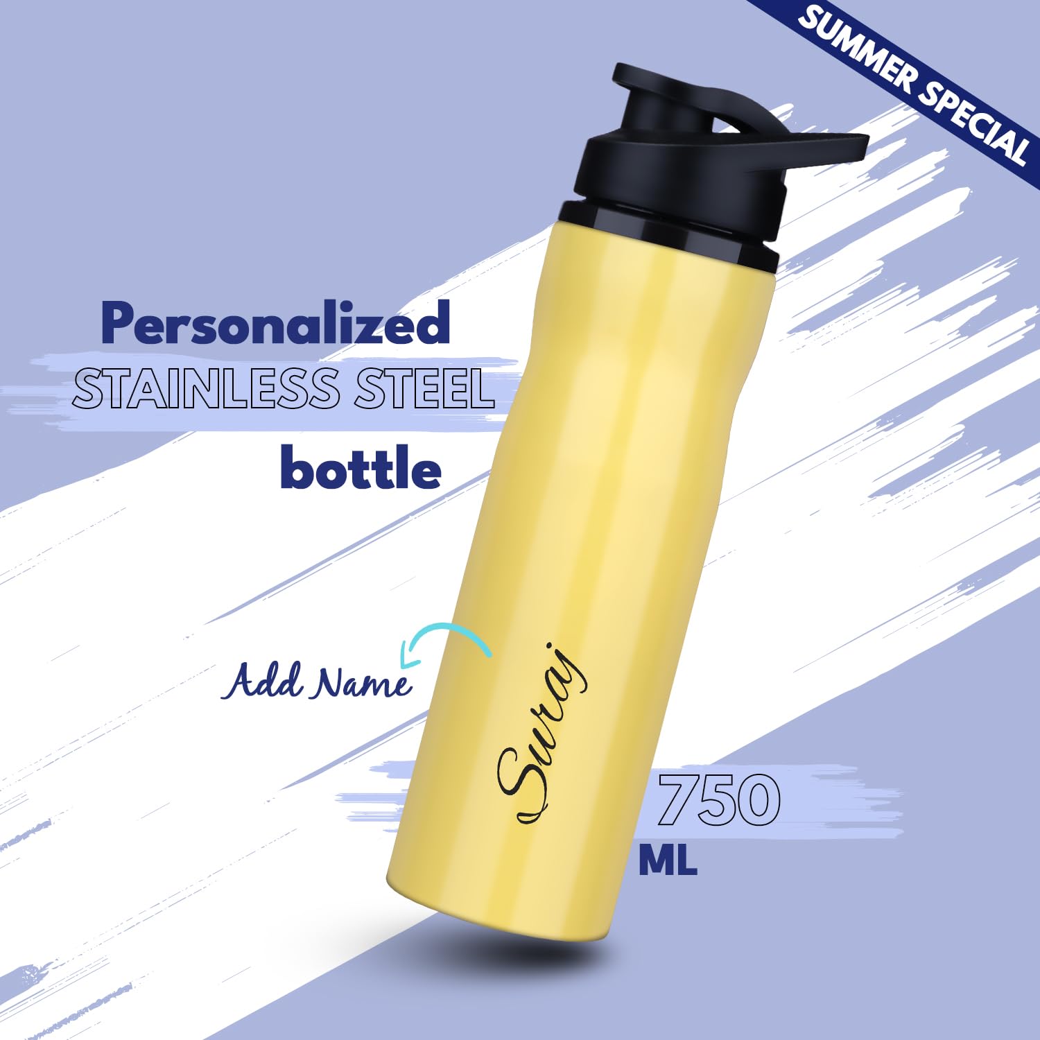 Personalized Neon Stainless Steel Sipper Water Bottle - Yellow