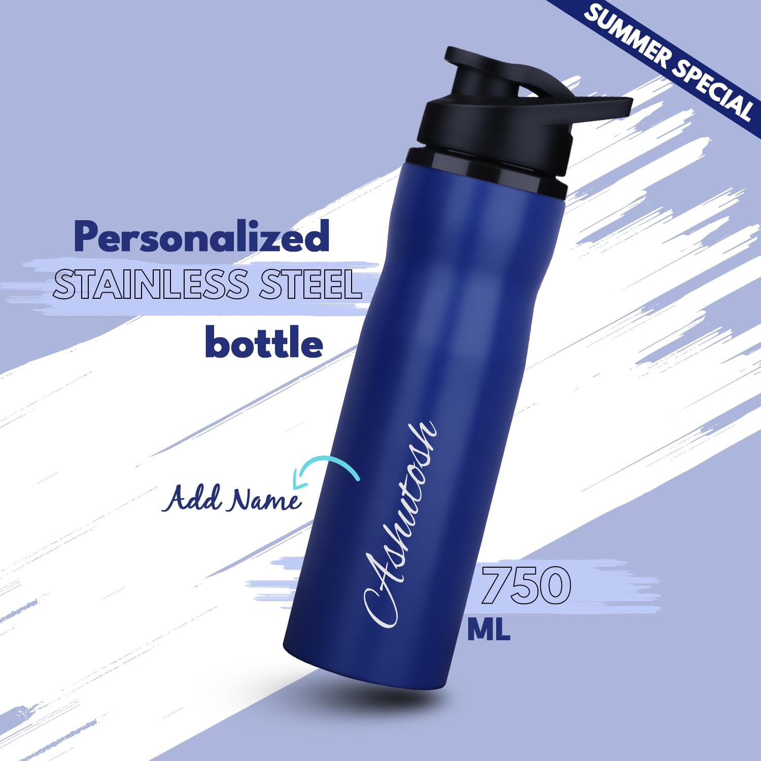 Personalized Neon Stainless Steel Sipper Water Bottle - Blue