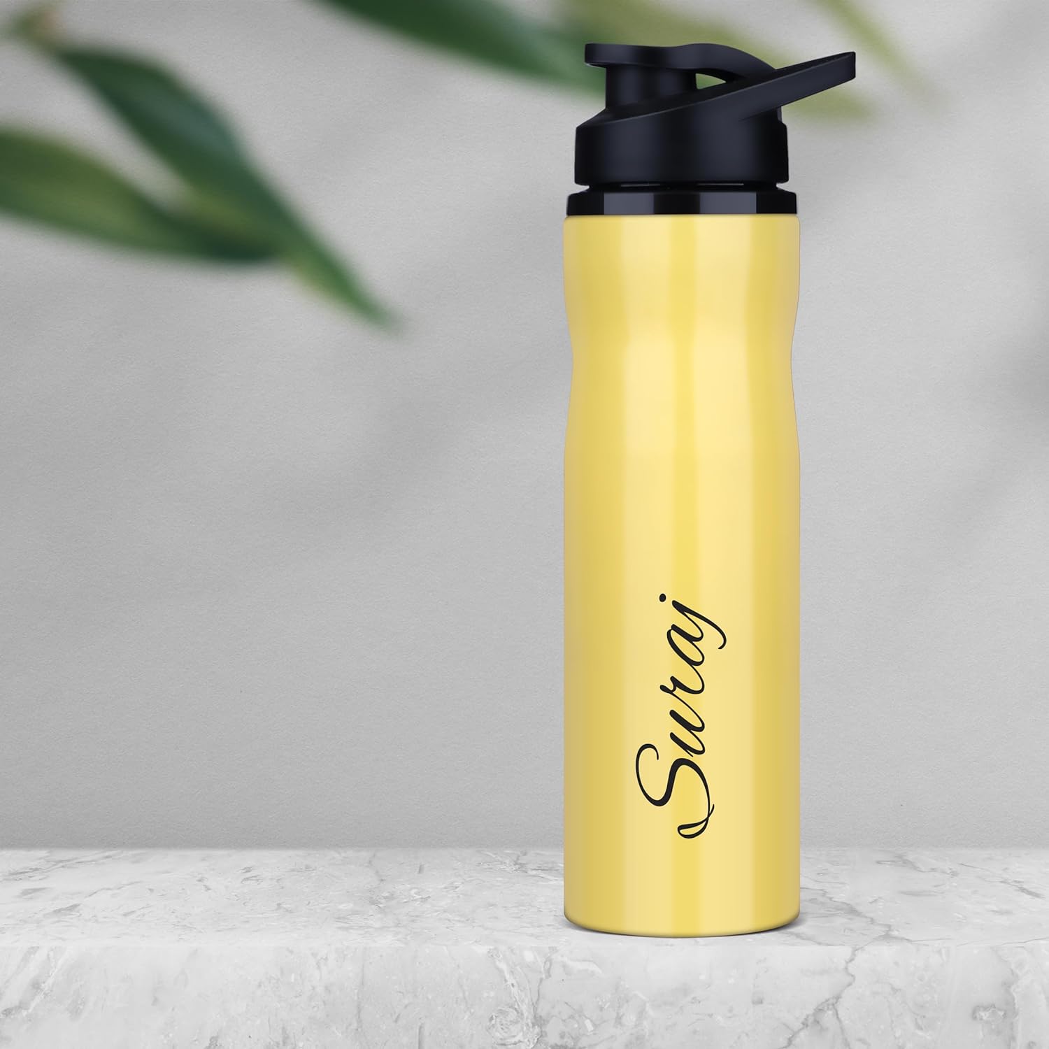 Personalized Neon Stainless Steel Sipper Water Bottle - Yellow