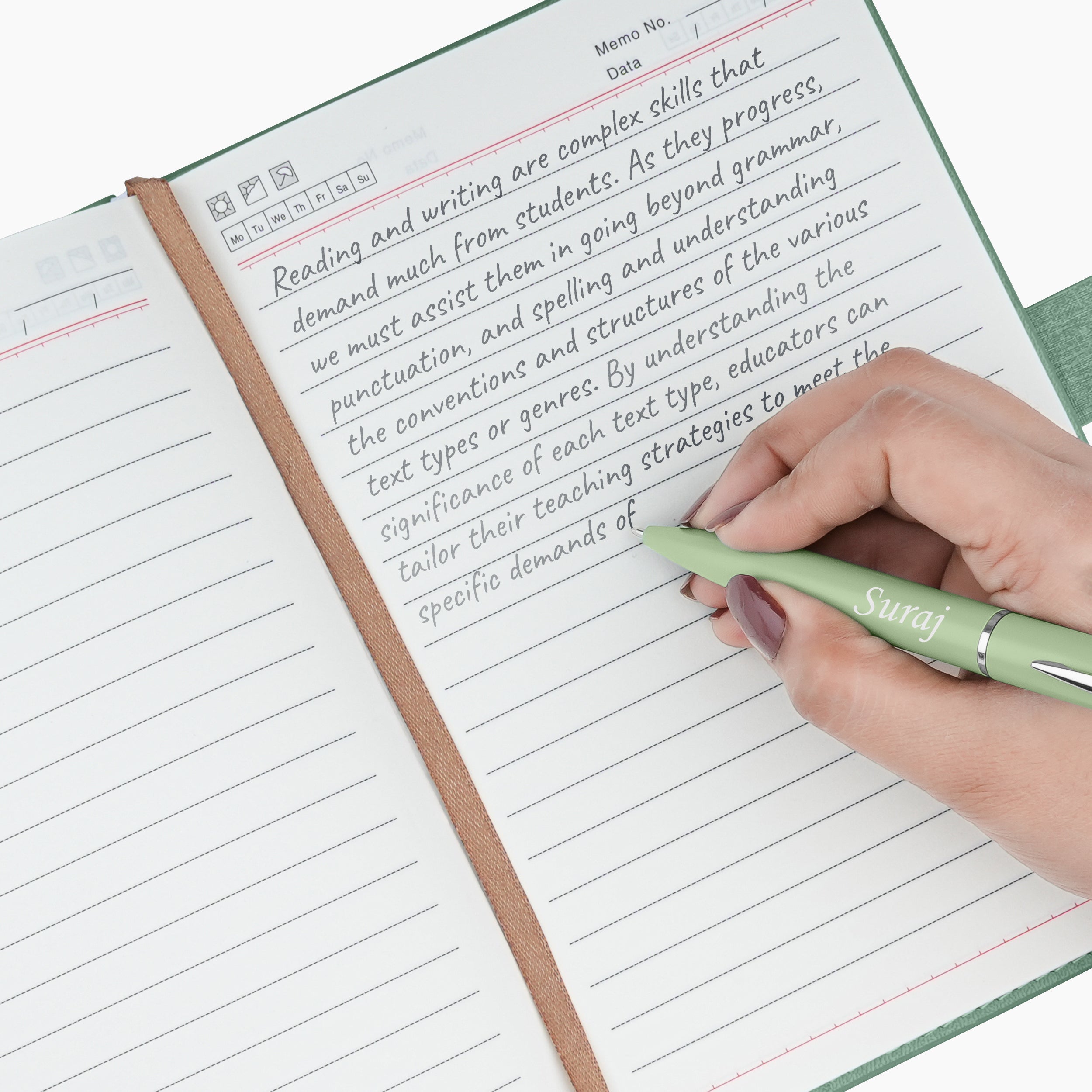 Personalized Shade Sync Diary & Pen Gift Set - Green