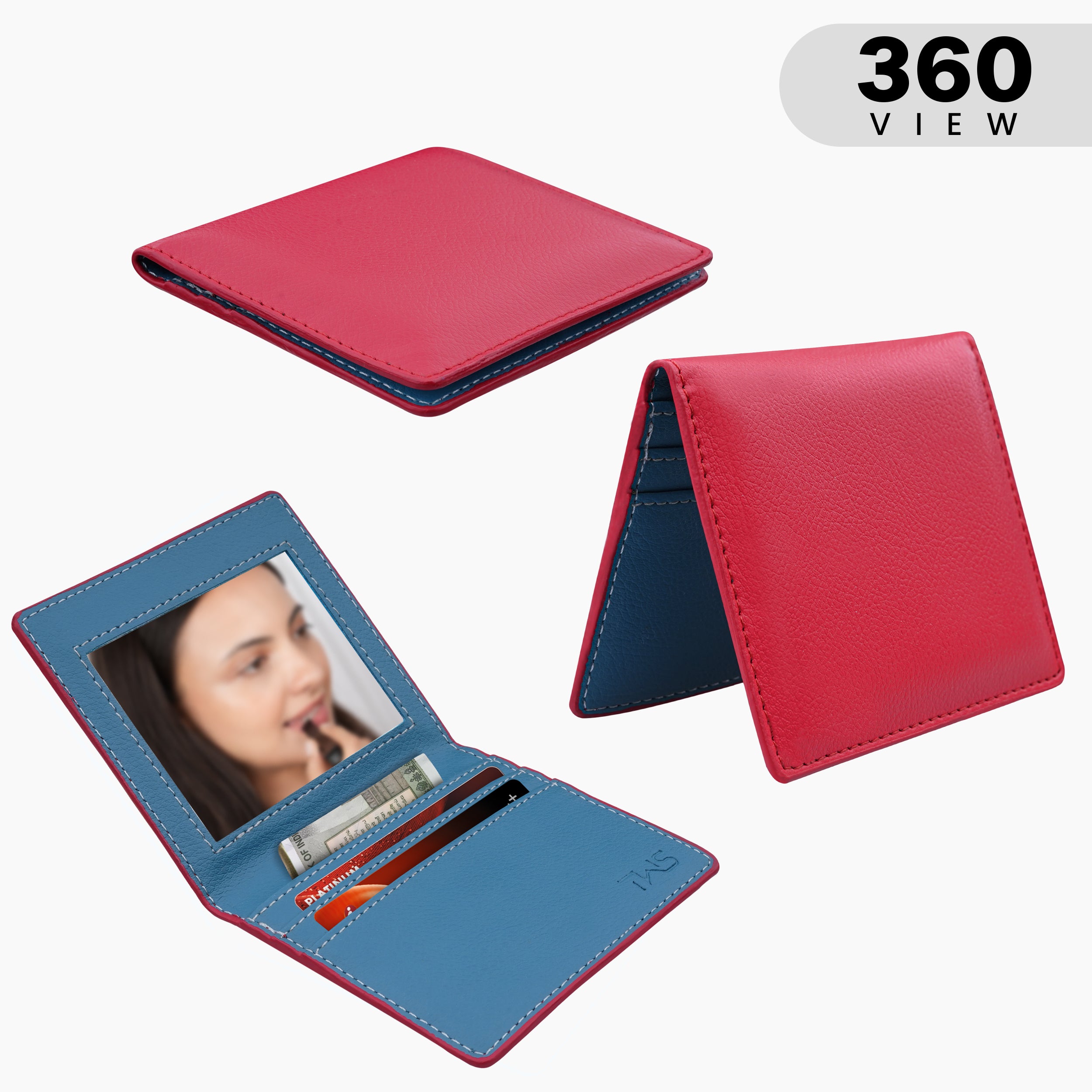 Glimmer Glow Mirror Wallet For Her | Red-Blue