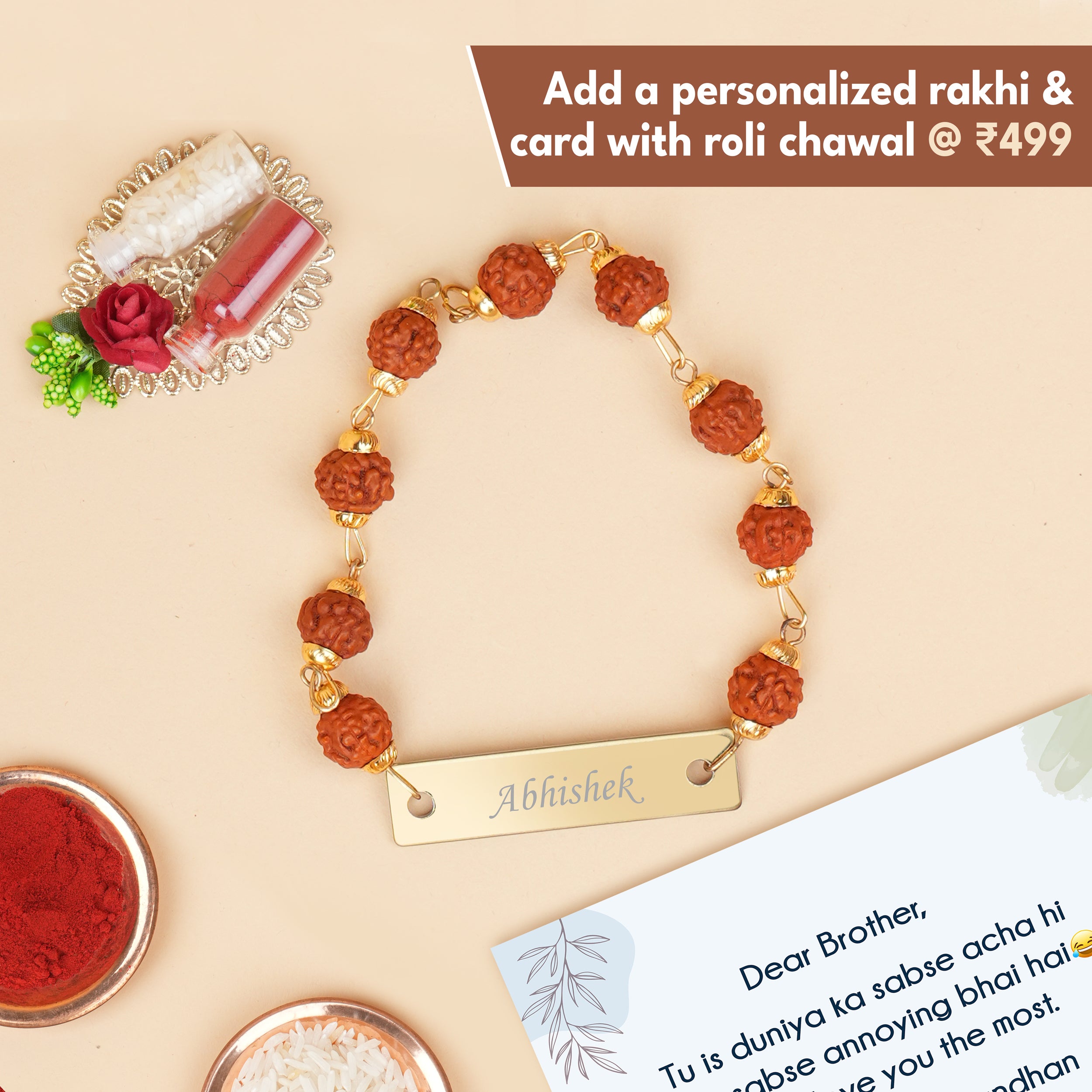 Personalized Rakhi & Roli Chawal With Card