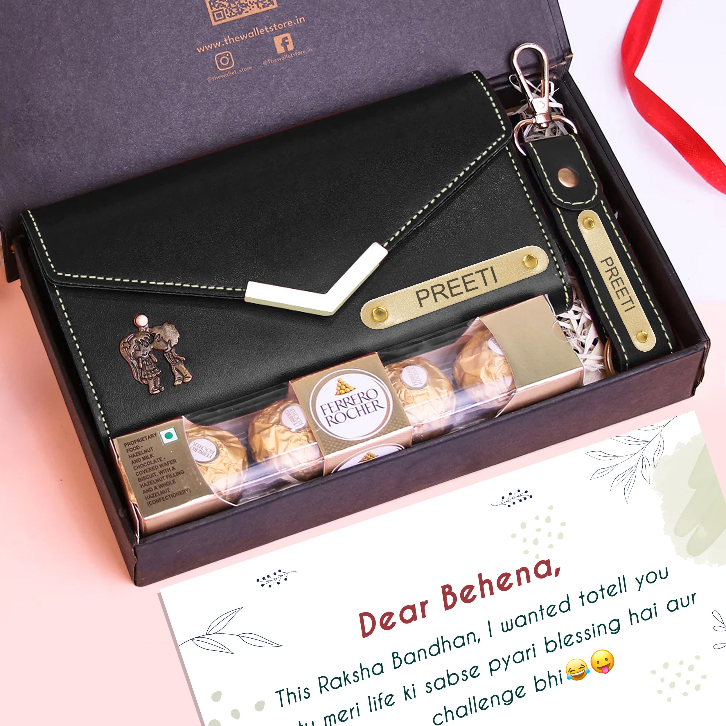 Personalized Premium Leather Clutch Keychain & Chocolate Gift Set