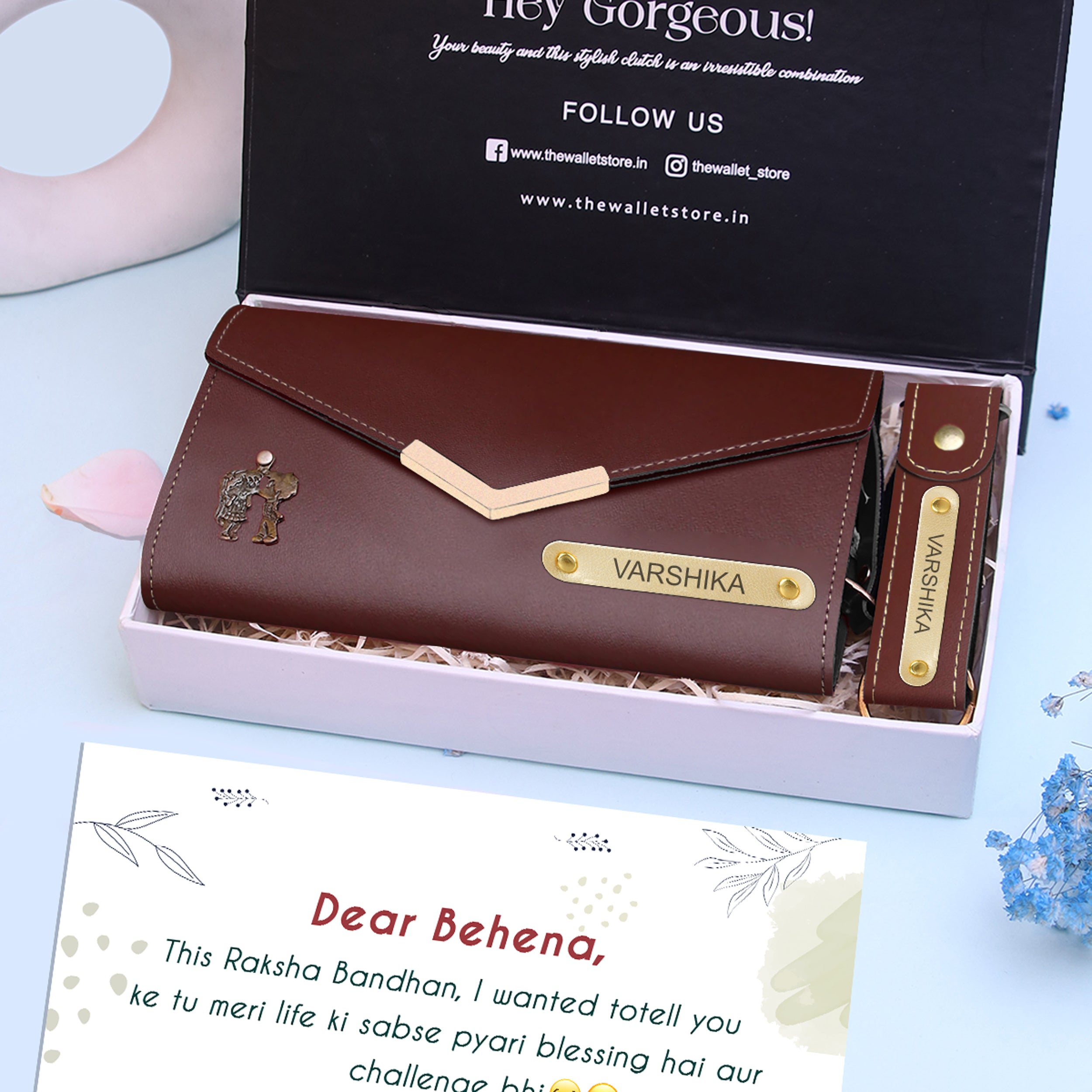 Personalized Premium Leather Clutch & Keychain Gift Set