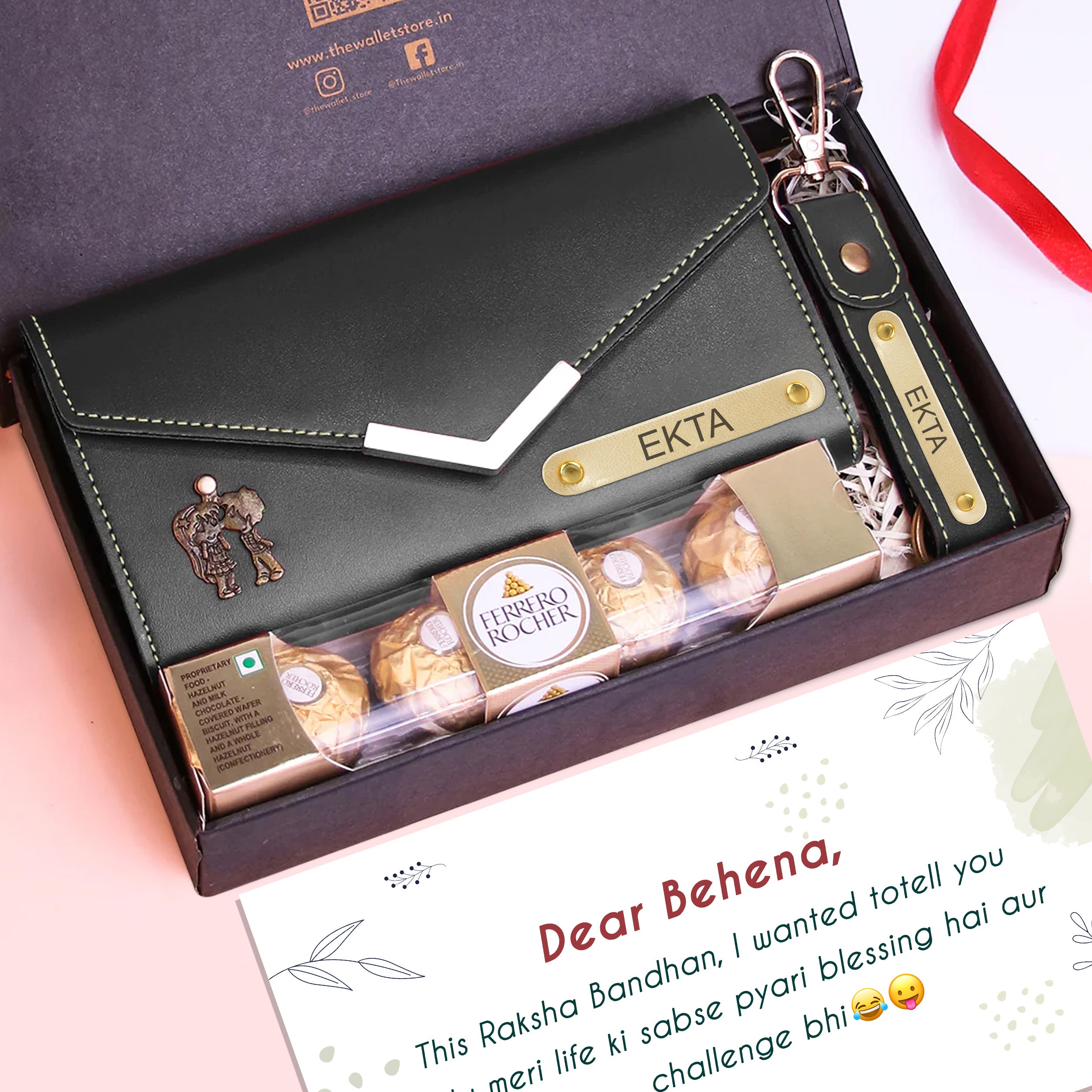 Personalized Premium Leather Clutch Keychain & Chocolate Gift Set