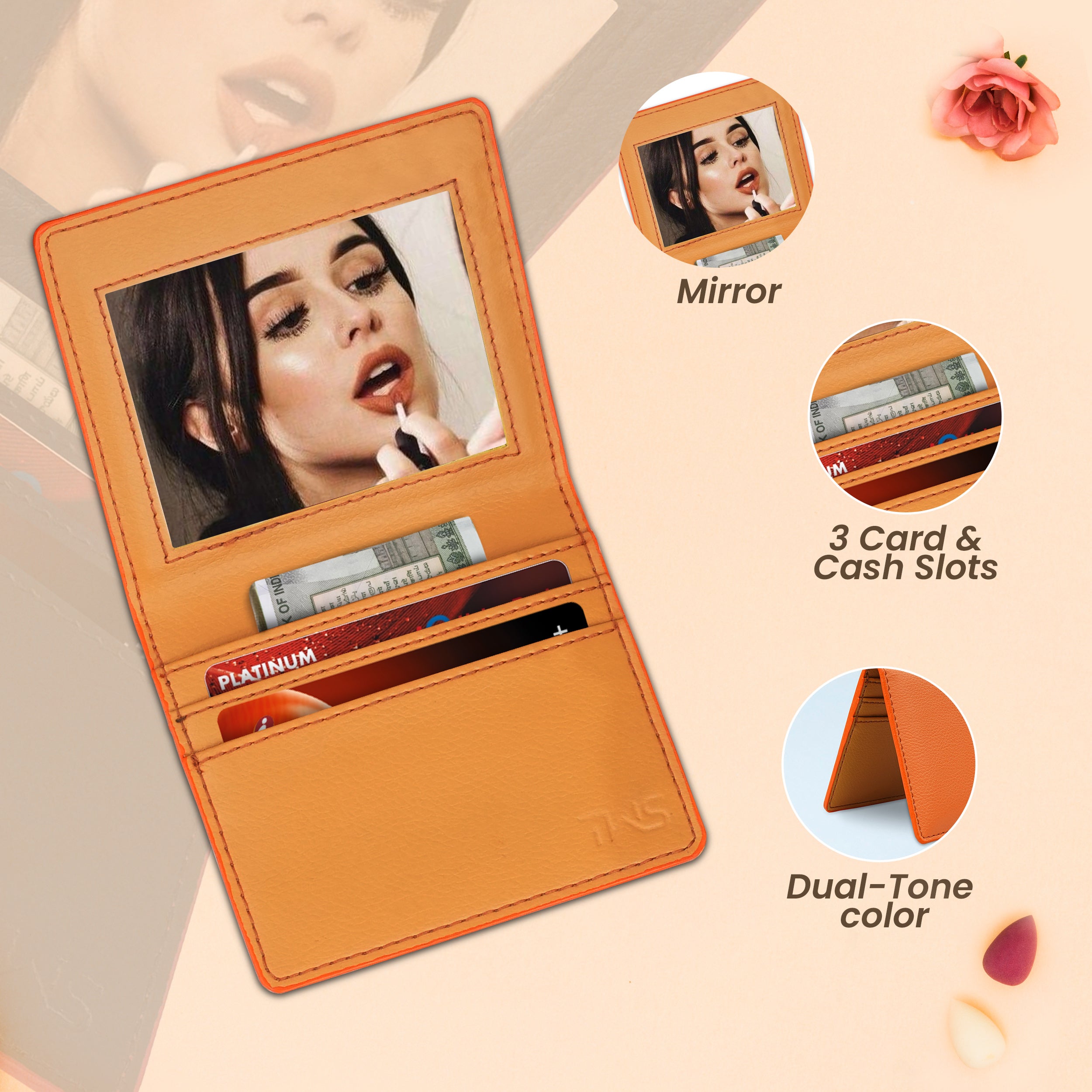 Glimmer Glow Mirror Wallet For Her | Orange