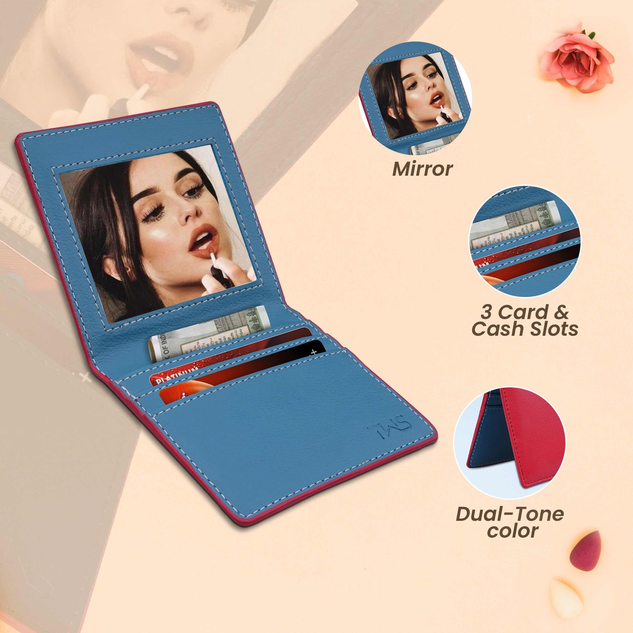 Glimmer Glow Mirror Wallet For Her | Red-Blue