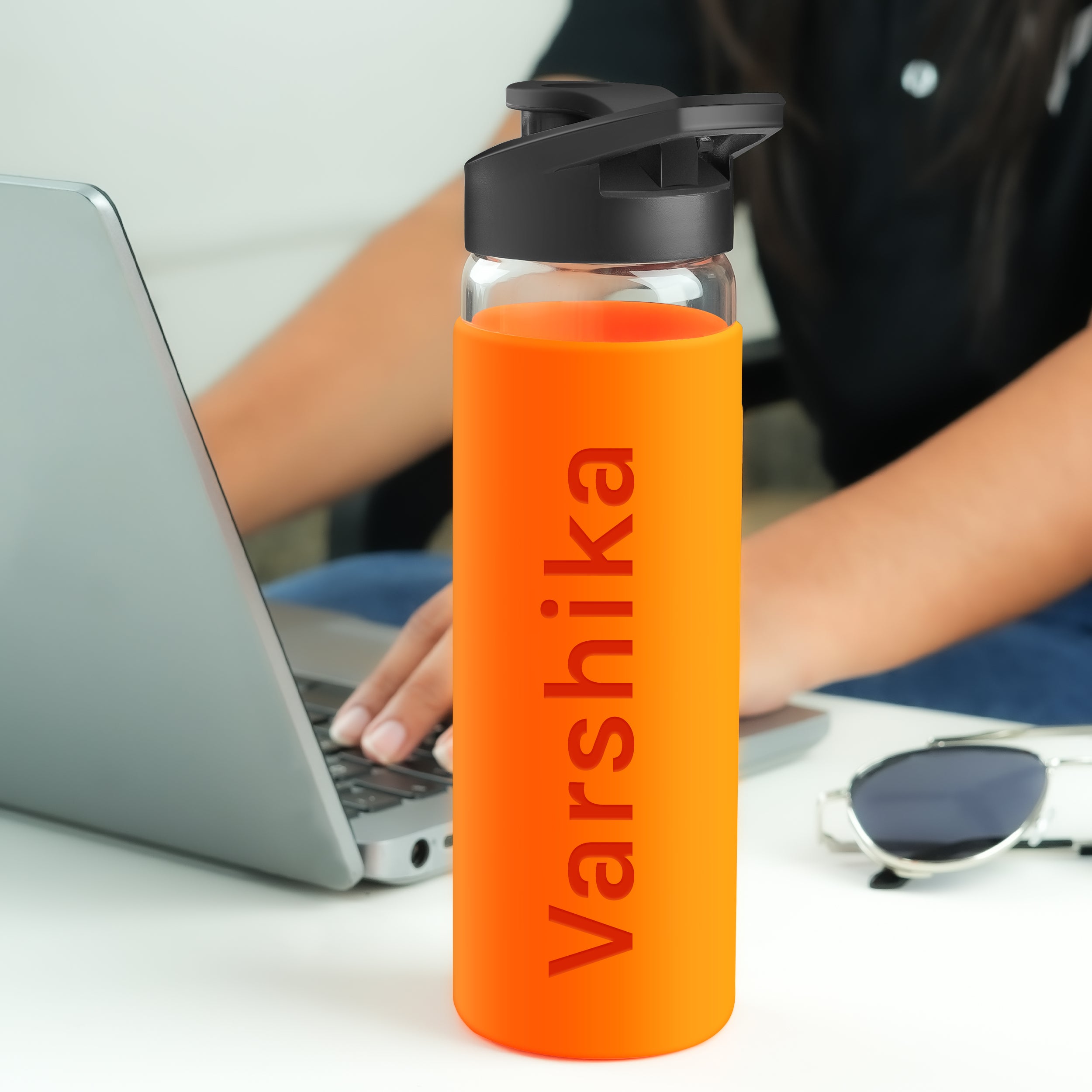 Personalized Pure Wrap Borosilicate Sipper Bottle - Orange