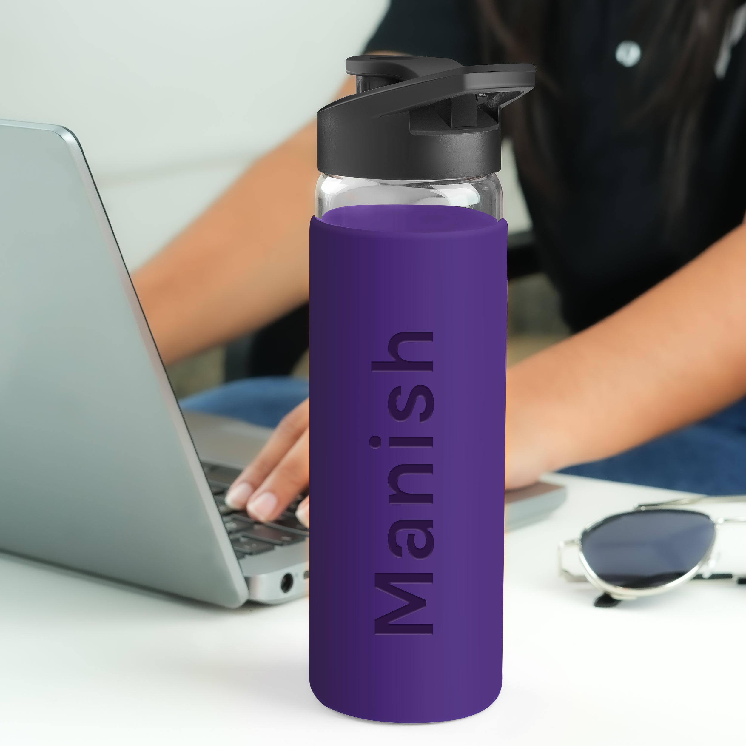 Personalized Pure Wrap Borosilicate Sipper Bottle - Purple