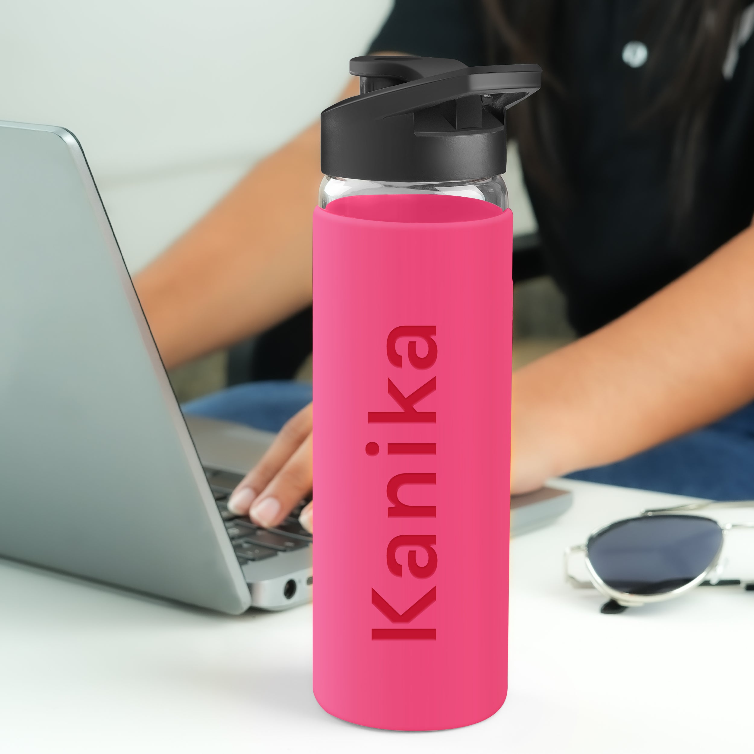 Personalized Pure Wrap Borosilicate Sipper Bottle - Pink