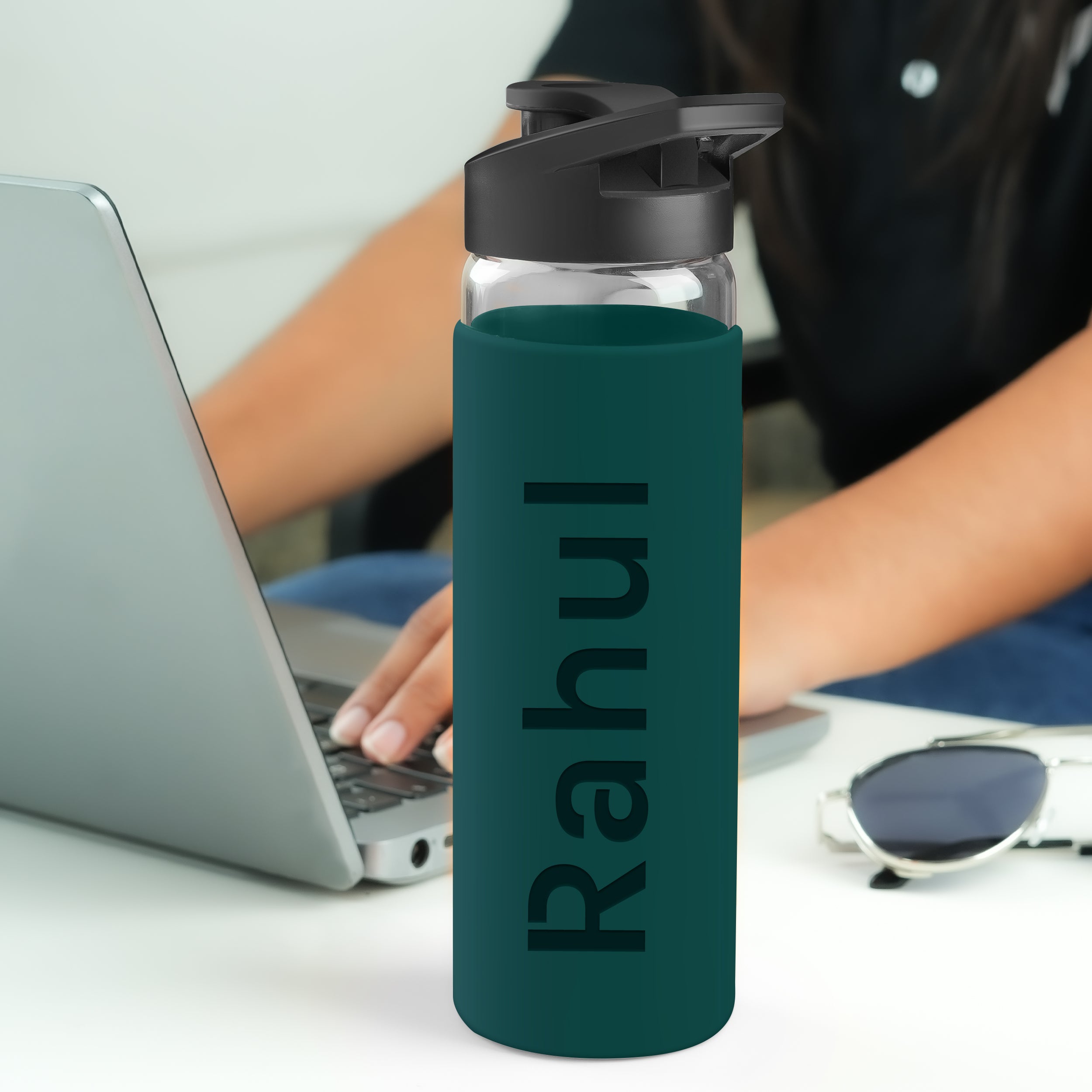 Personalized Pure Wrap Borosilicate Sipper Bottle - Green