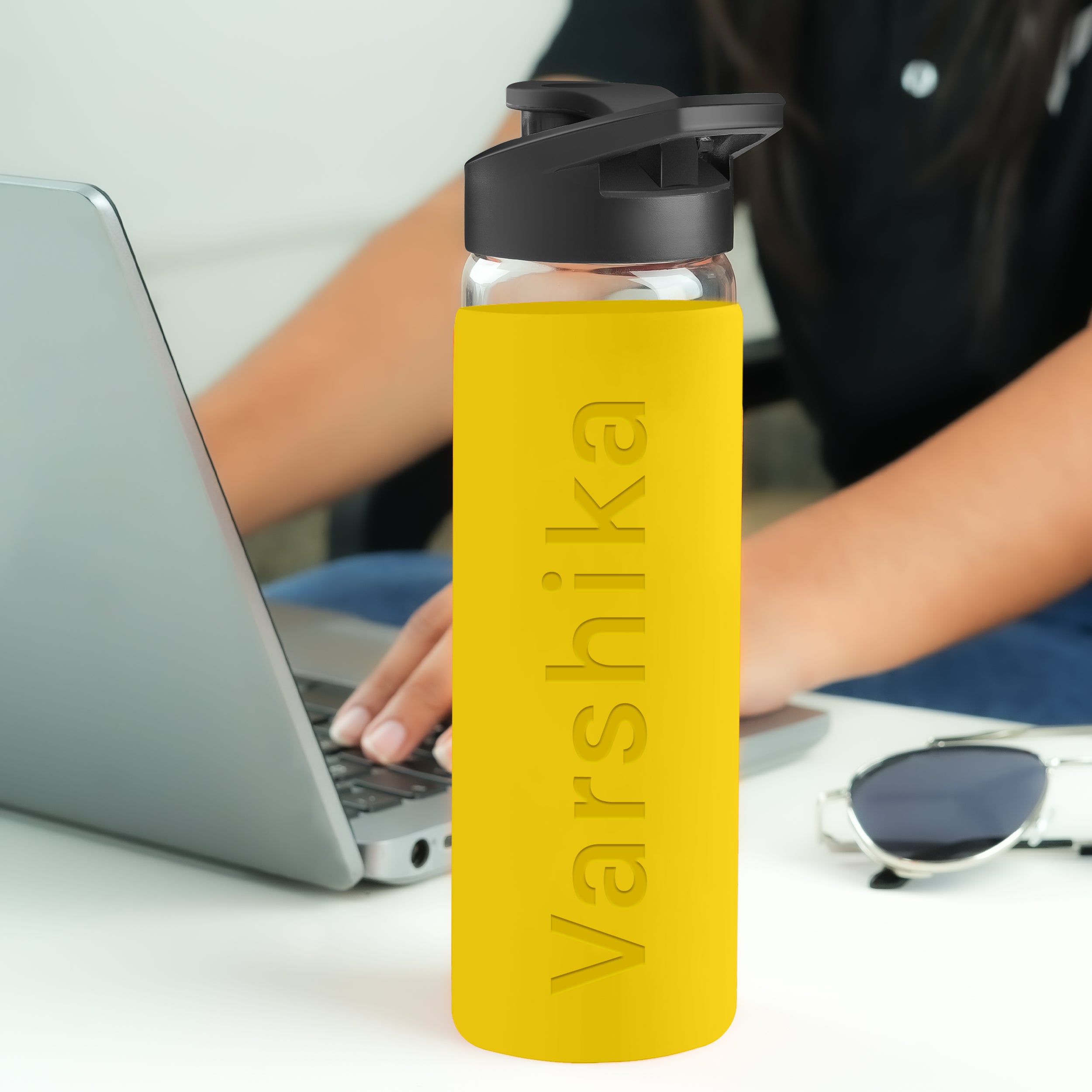 Personalized Pure Wrap Borosilicate Sipper Bottle - Yellow