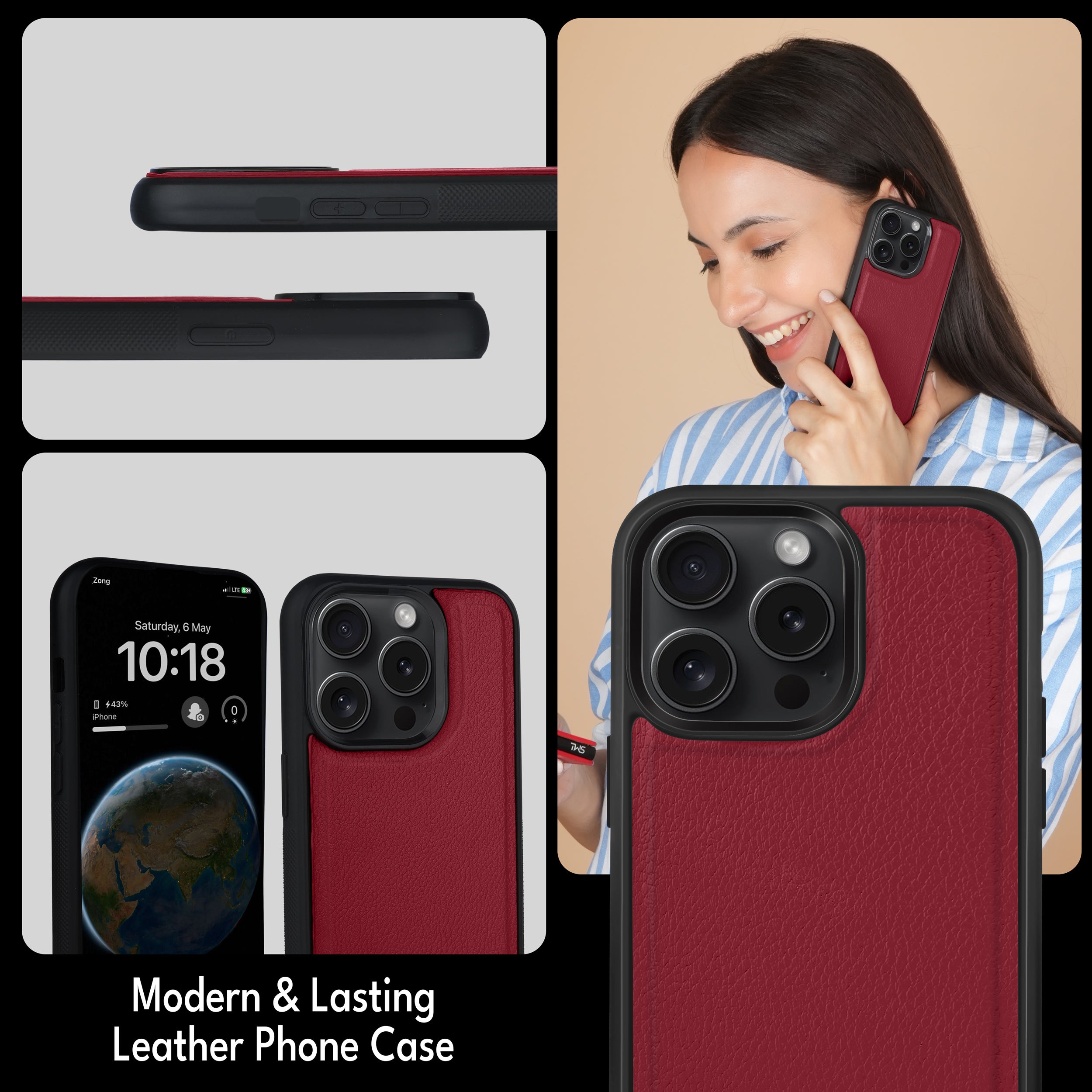 Premium Vegan Leather iPhone Case Cover- Maroon