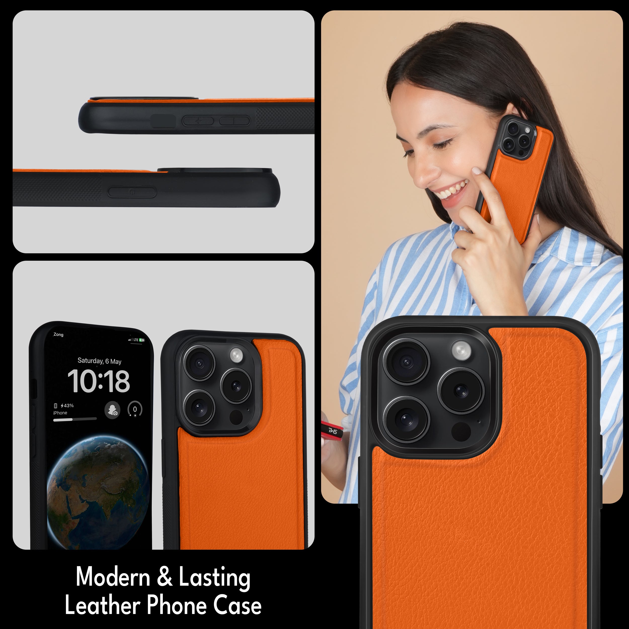 Premium Vegan Leather iPhone Case Cover - Orange