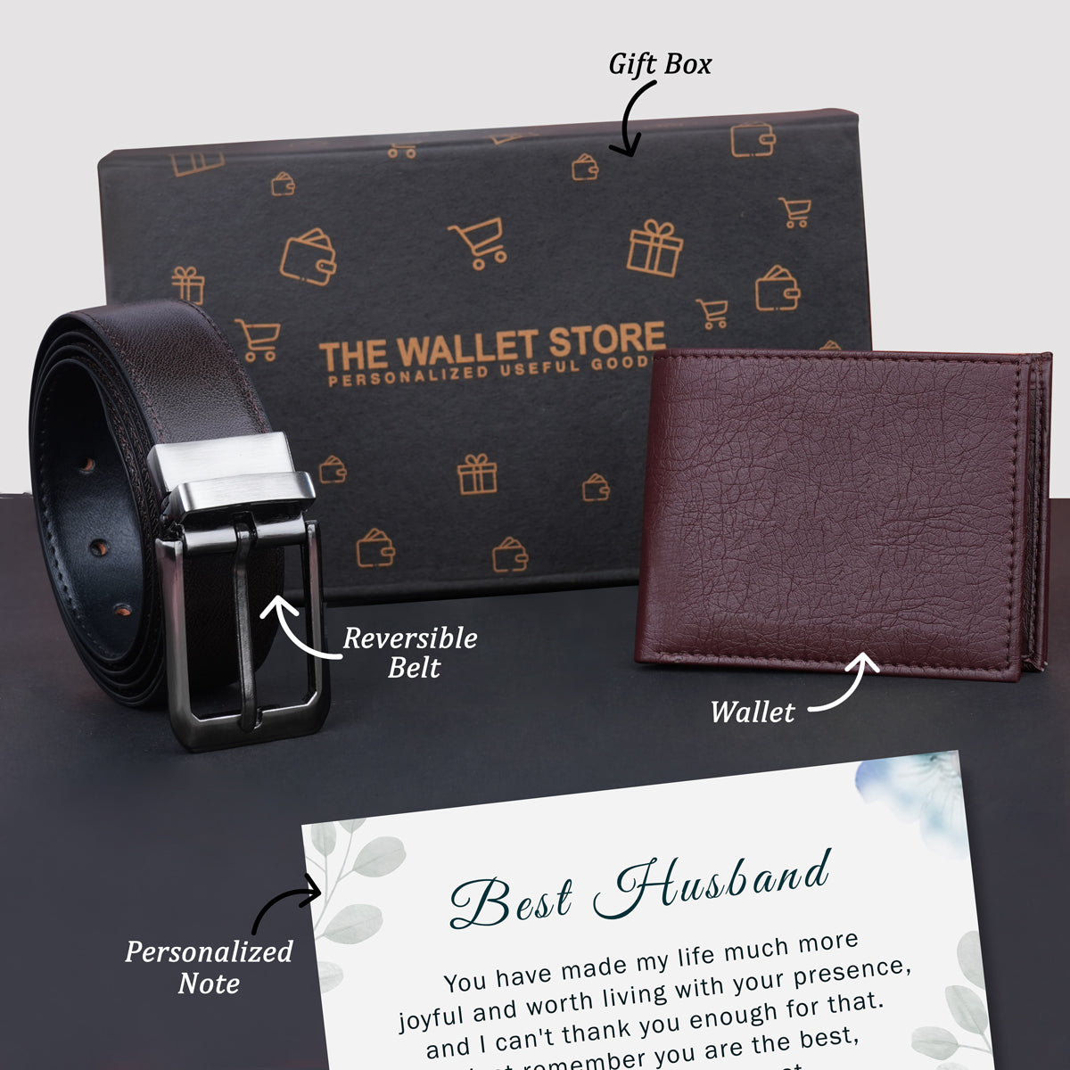 Personalized Wallet, Keychain, Pen & Belt Gift Set for Men