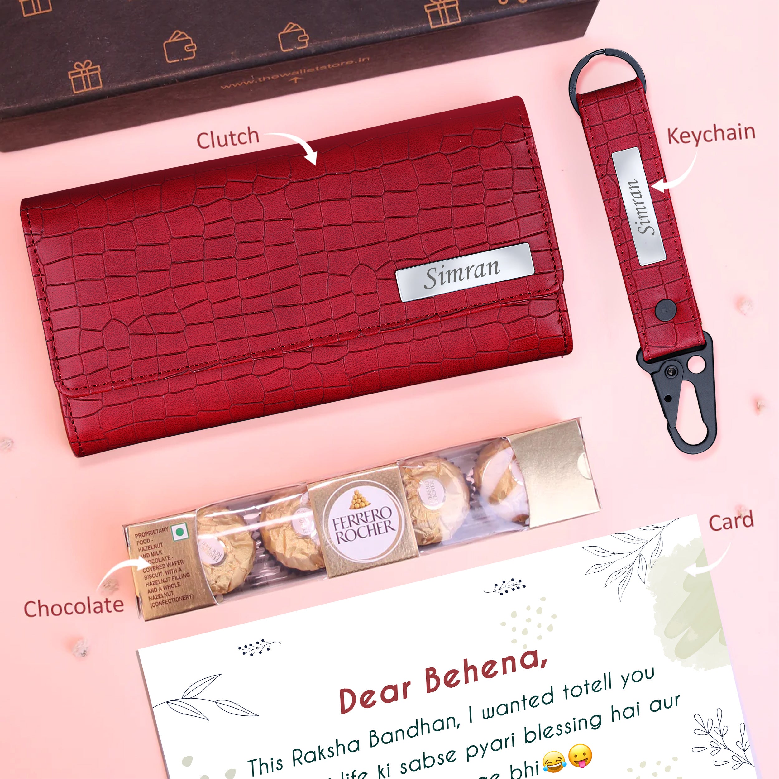 Personalized Brick Style Clutch Keychain & Chocolate Gift Set