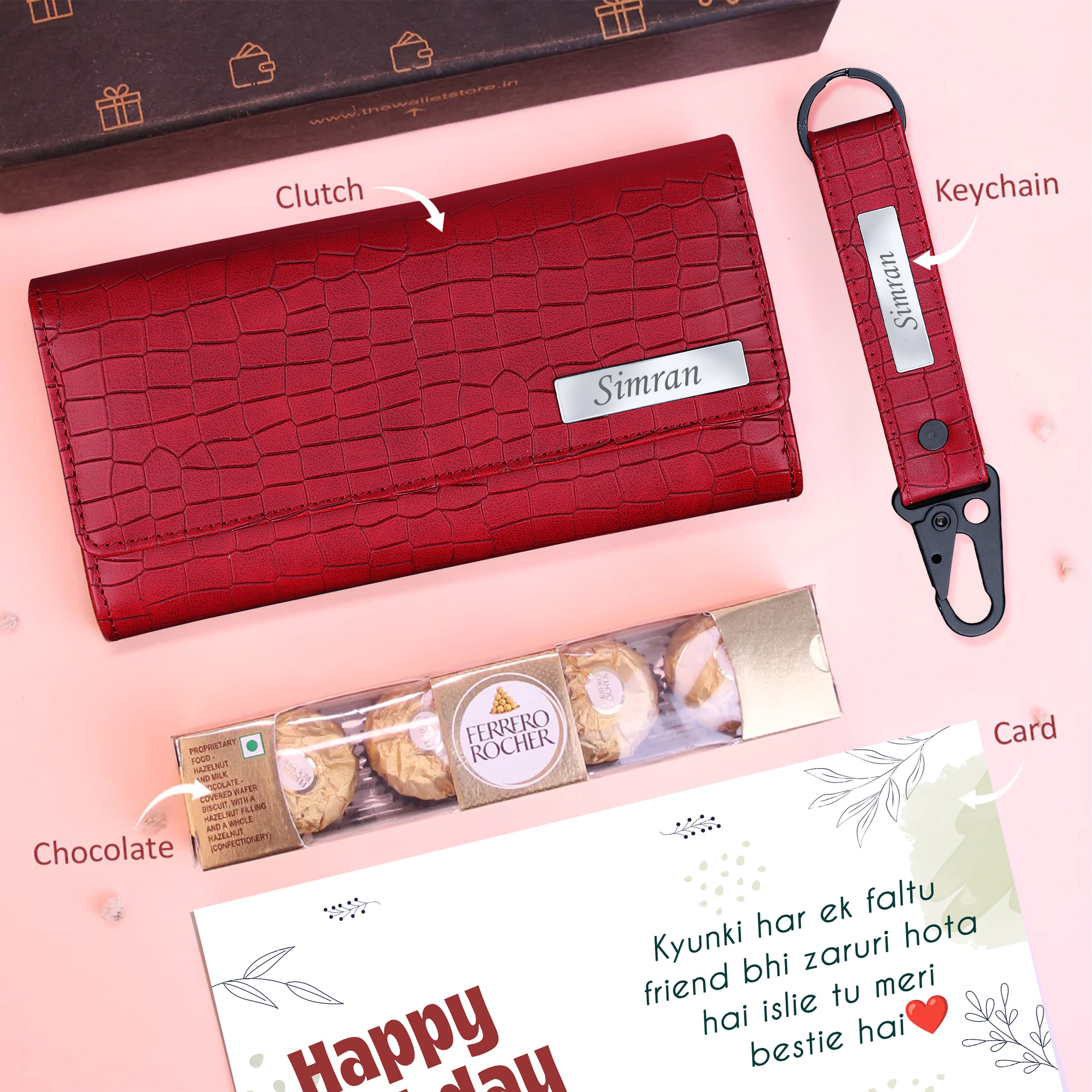 Personalized Brick Style Clutch Keychain & Chocolate Gift Set